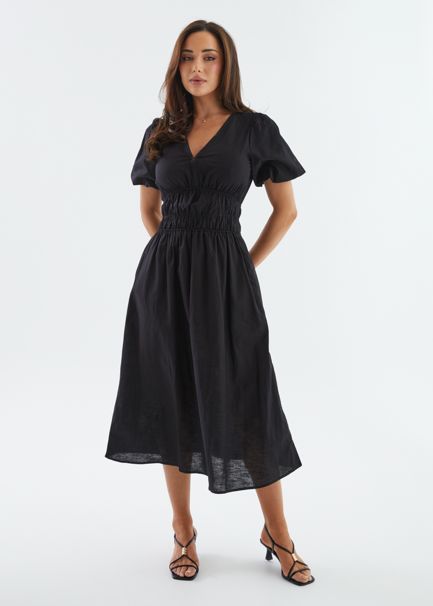 Adrienne Midi Dress Black – Gingham Heels