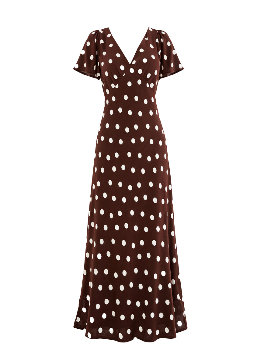 Nadia Maxi Dress - Choc Polka – Gingham & Heels
