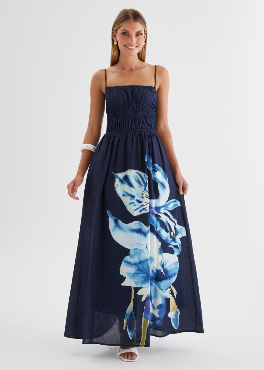 marlie side pleat maxi dress blue Marlie Side Pleat Maxi Dress Blue