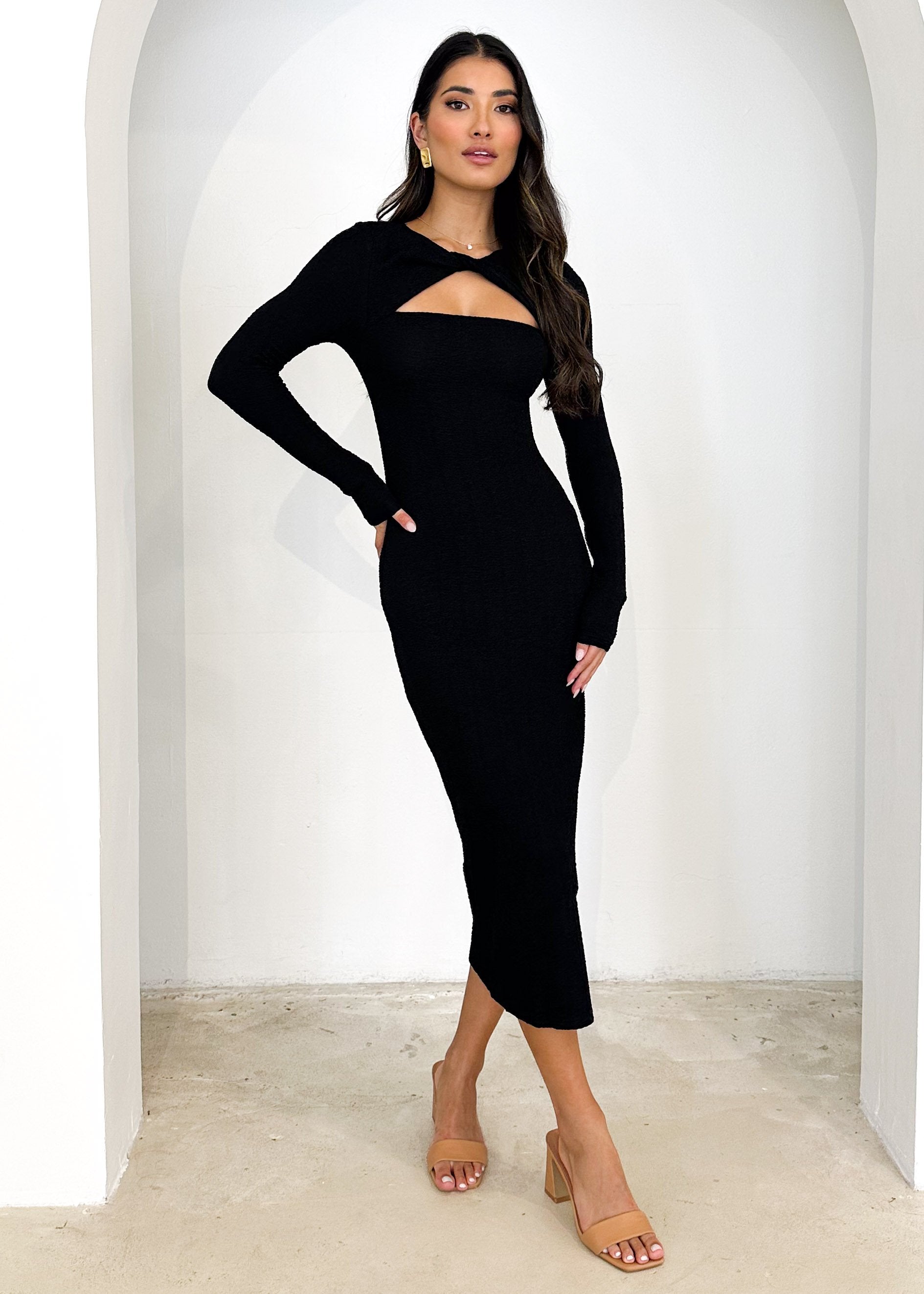 Palma Knit Midi Dress - Black