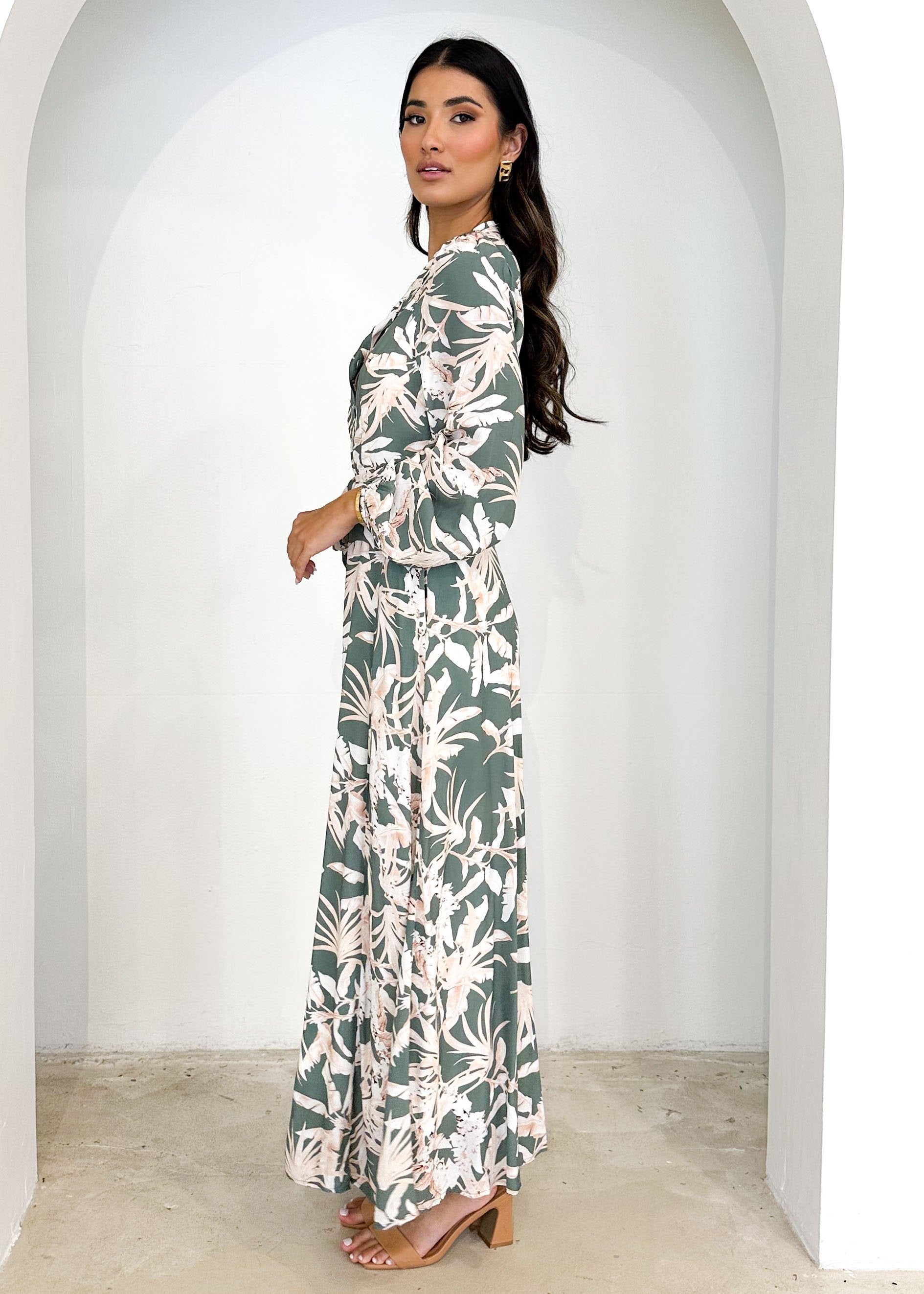 Zrekla Midi Dress - Khaki Floral
