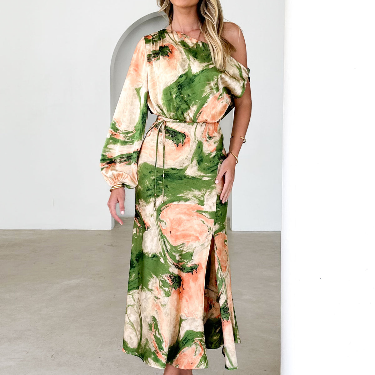 knee length dresses for ladies Elanor One Shoulder Midi Dress