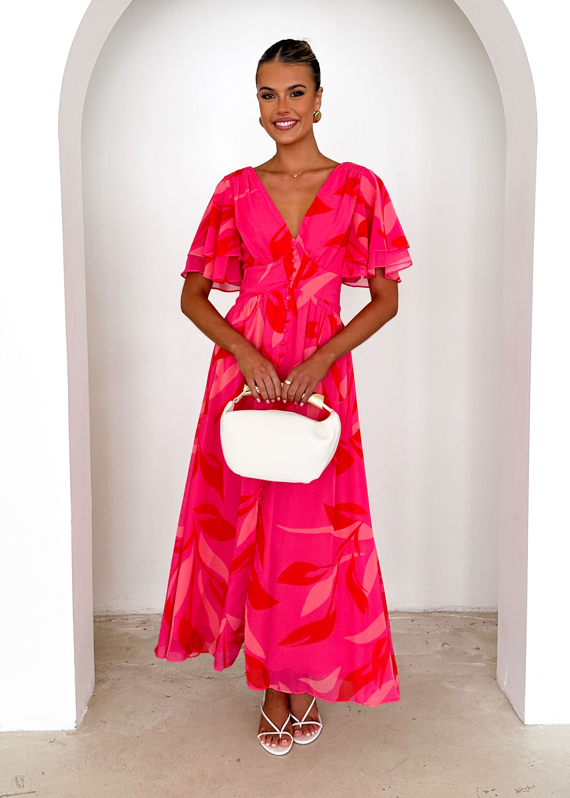 Collective Swimwear - Harpa Midi Dress - Magenta Leaf fifth image