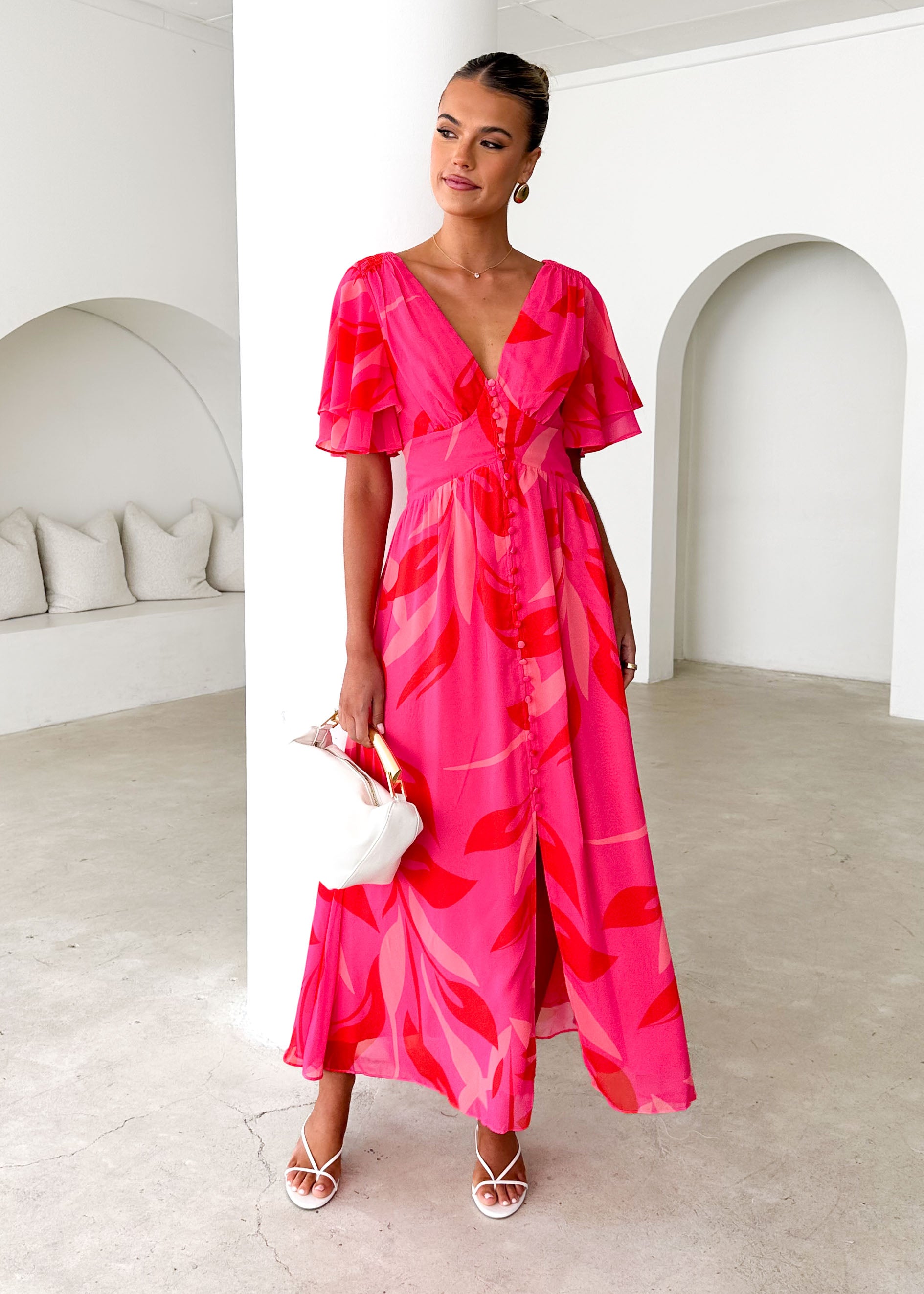 Collective Swimwear - Harpa Midi Dress - Magenta Leaf fourth image