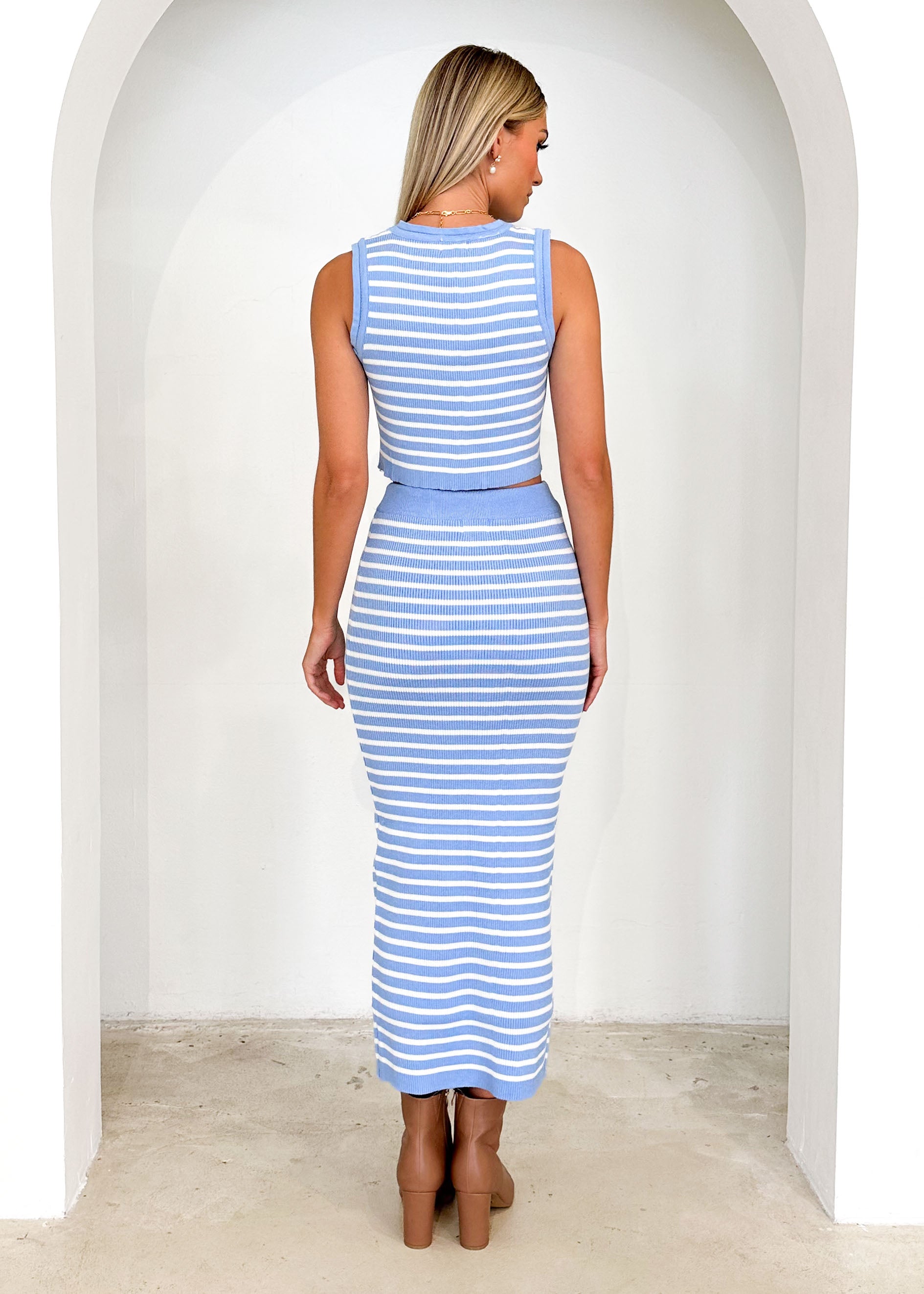 Astrid Knit Maxi Skirt - Blue Stripe