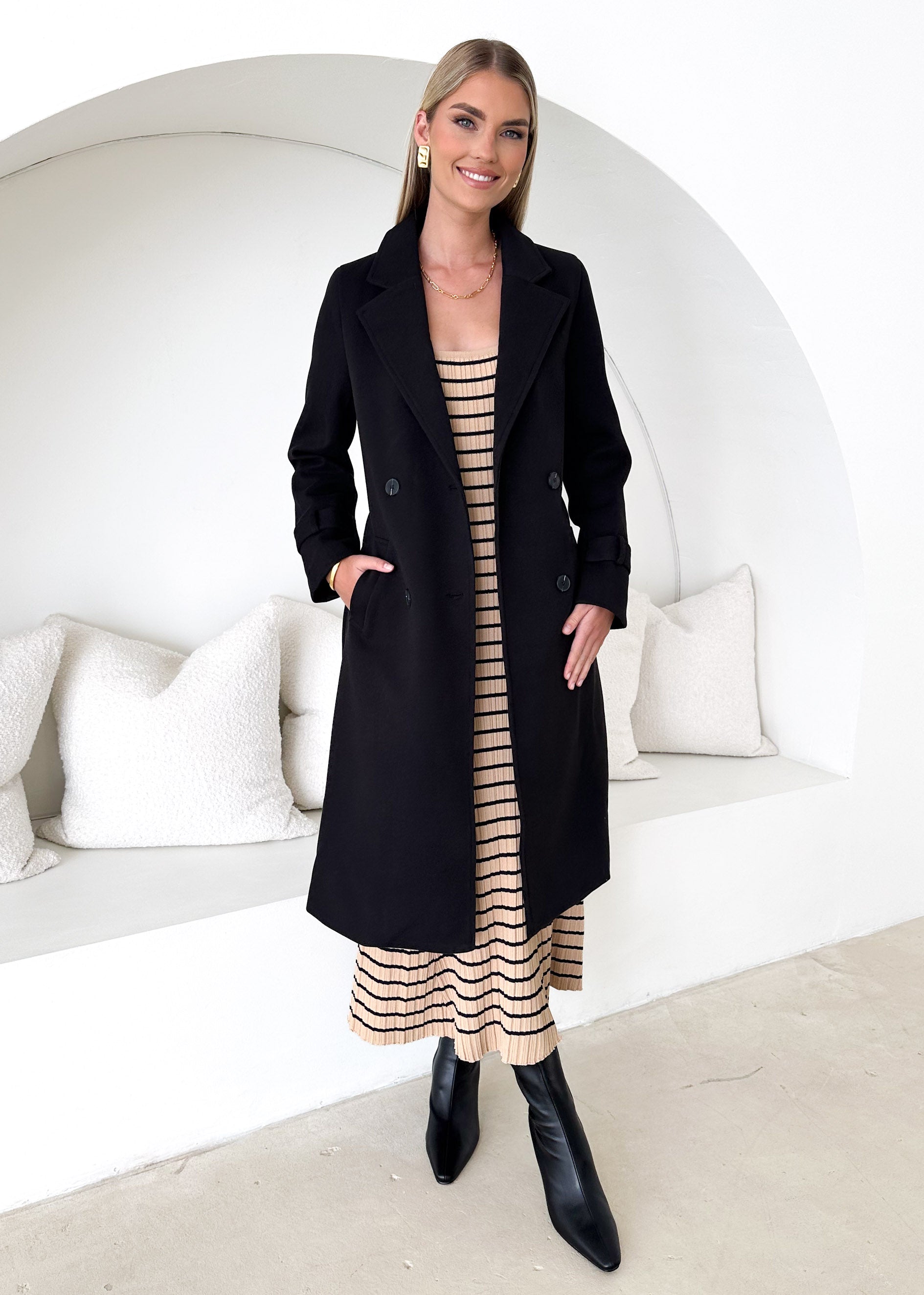 Doria Knit Maxi Dress - Beige Stripe