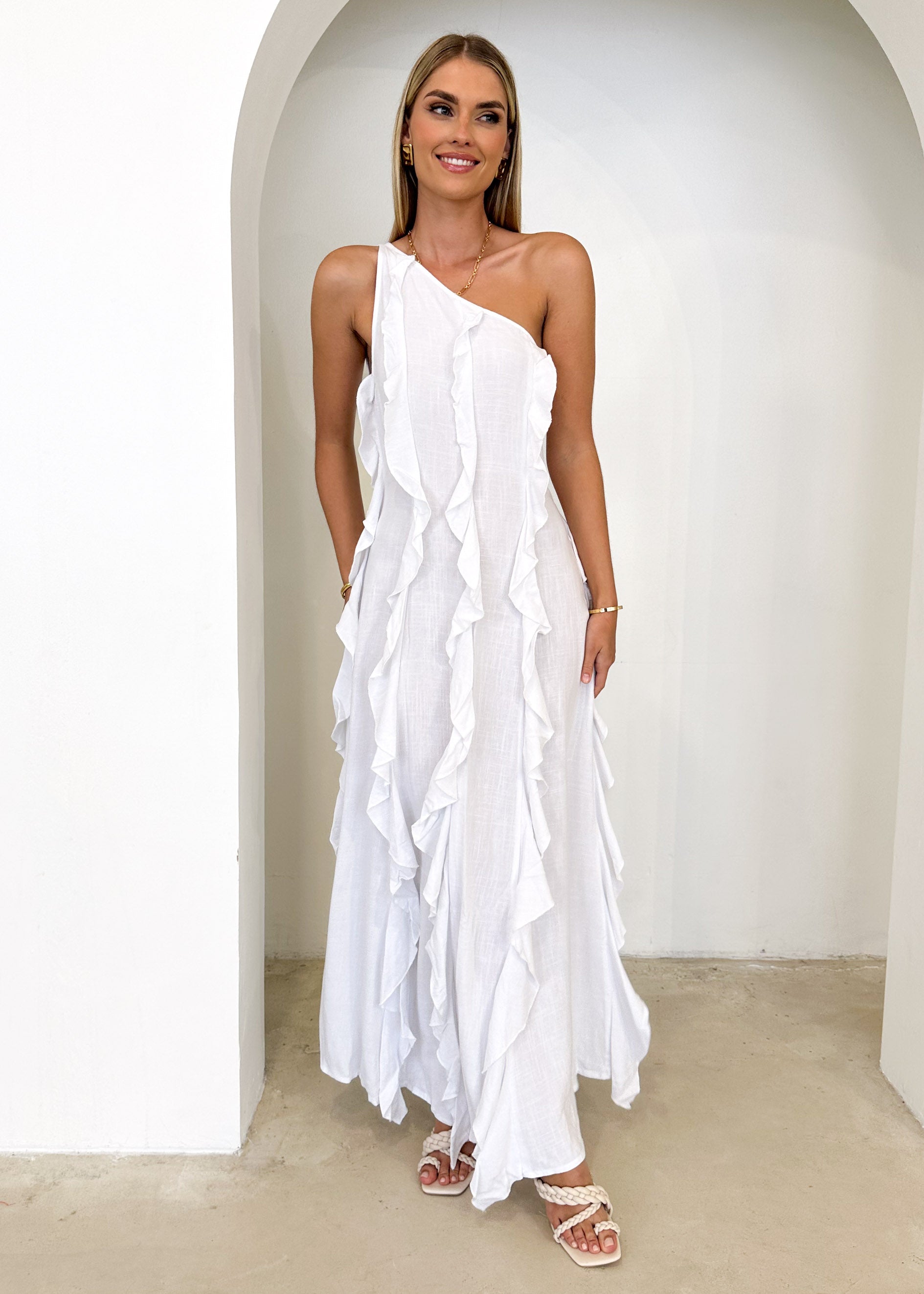 Madro One Shoulder Midi Dress - Off White