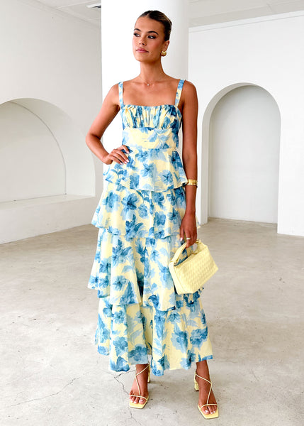 Hana | Lemon Plunge-Neck Tailored Maxi Dress