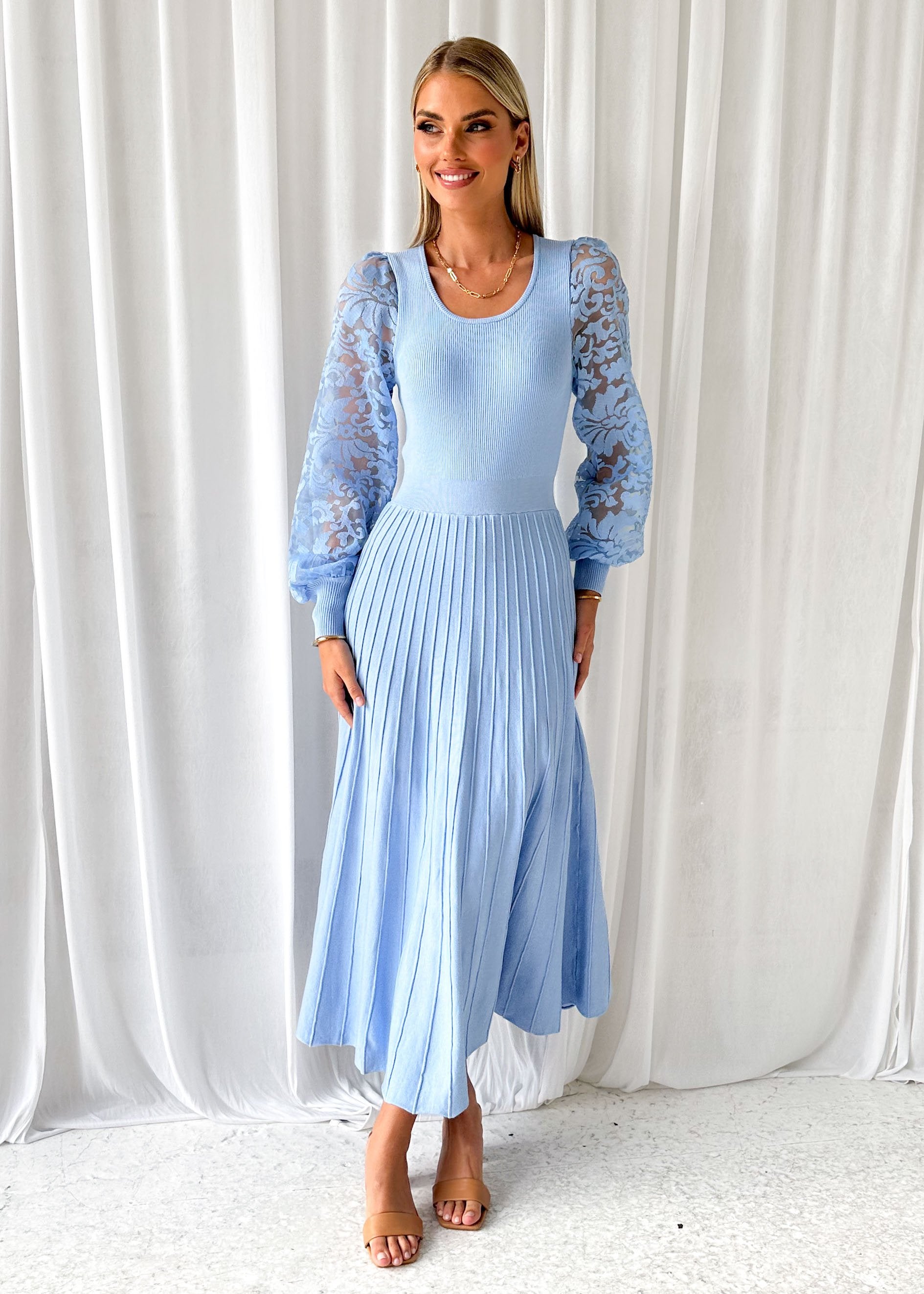 Mirager Knit Midi Dress - Sky Blue