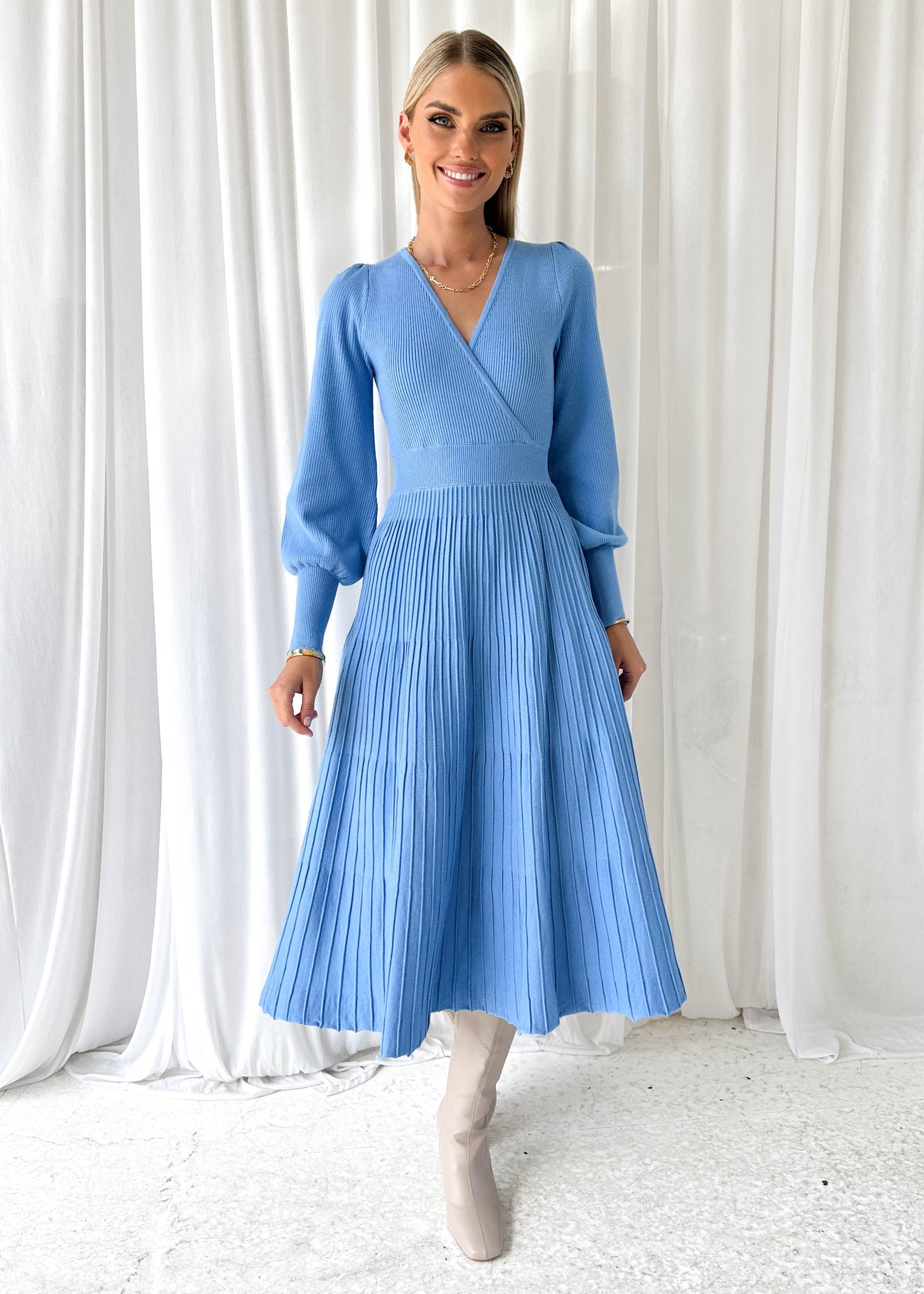 Reate Knit Midi Dress - Sky Blue