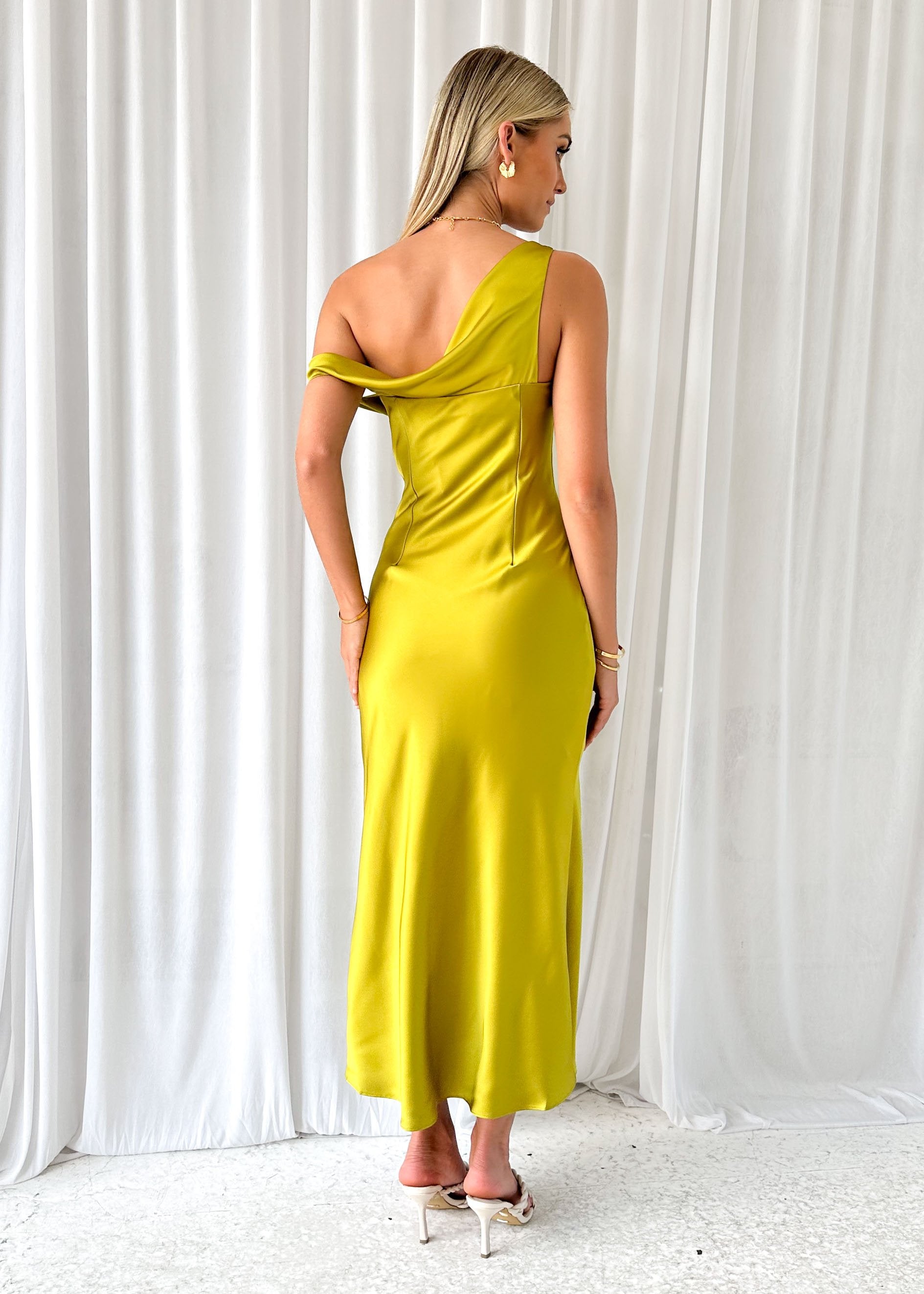 Draela One Shoulder Midi Dress - Lime
