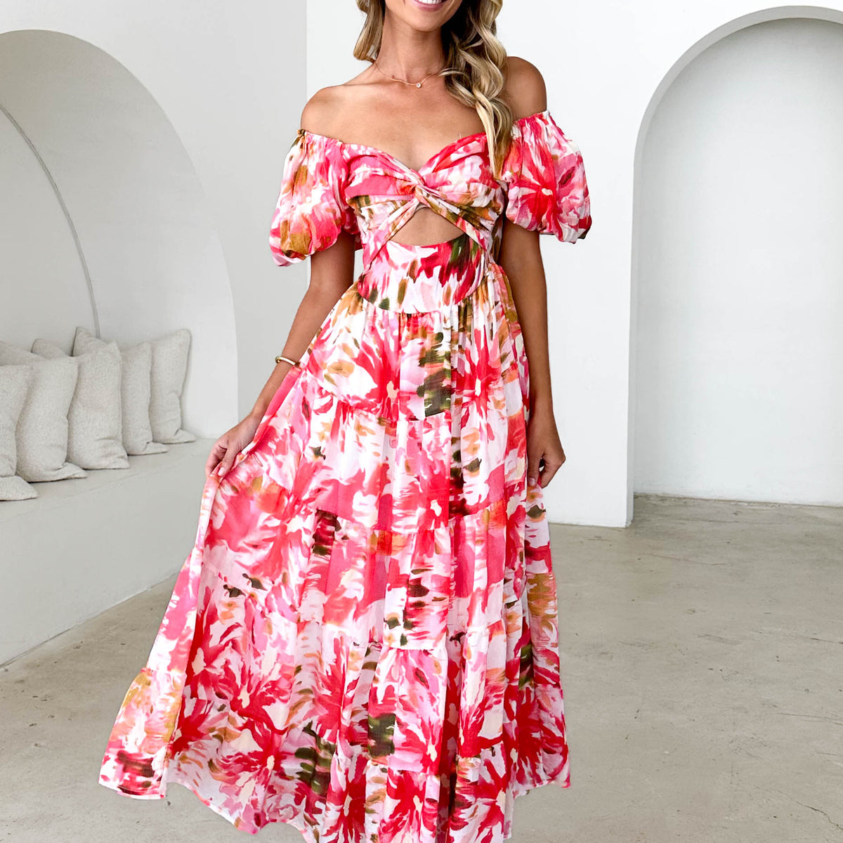 Flamenco Maxi Dress - Pink Floral  Gingham & Heels