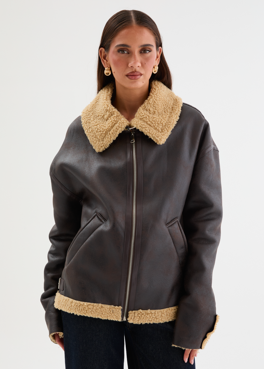 Addison PU Aviator Jacket - Teddy Brown – Gingham & Heels