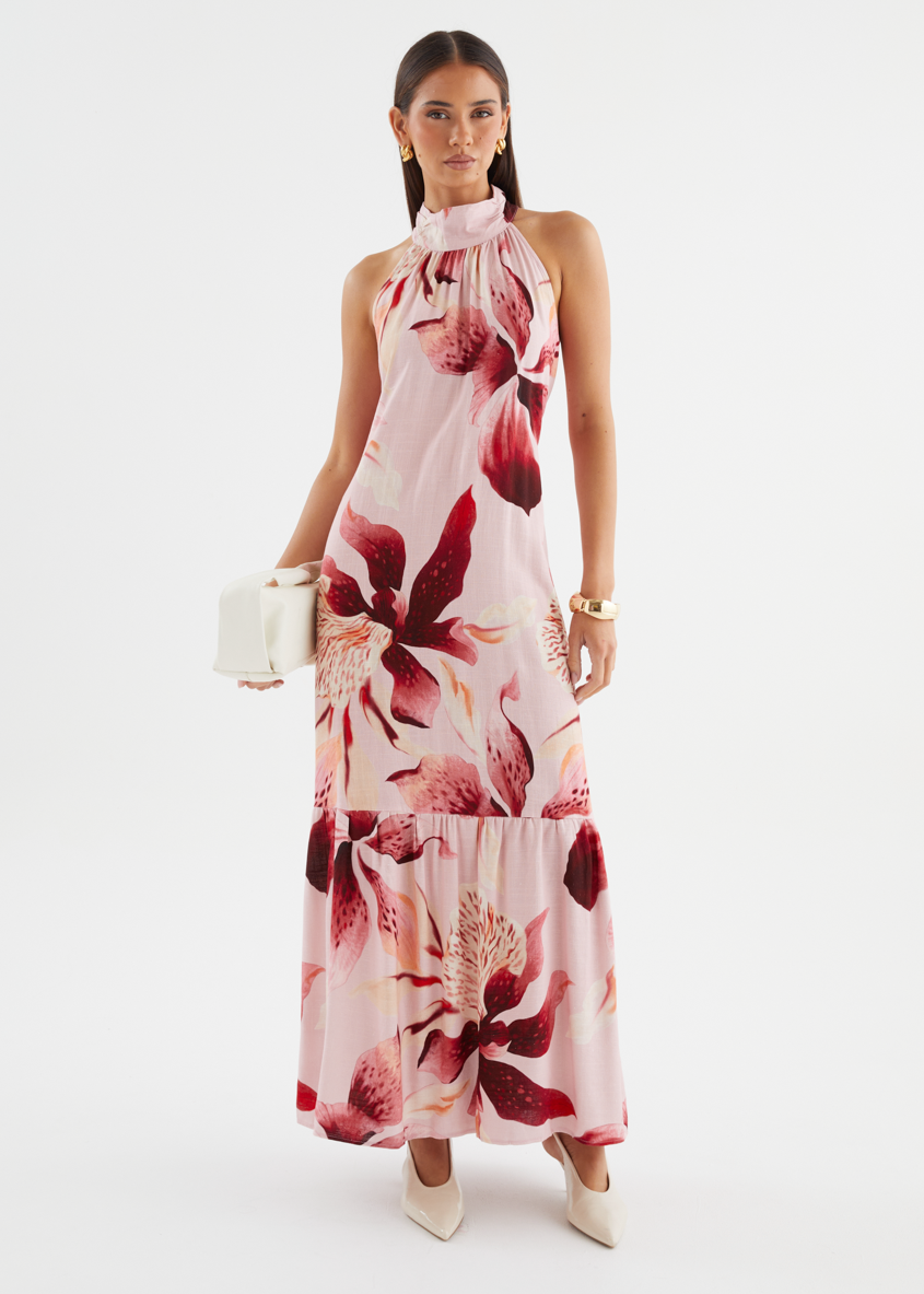 danika halter maxi dress with belt Danica Halter Maxi Dress