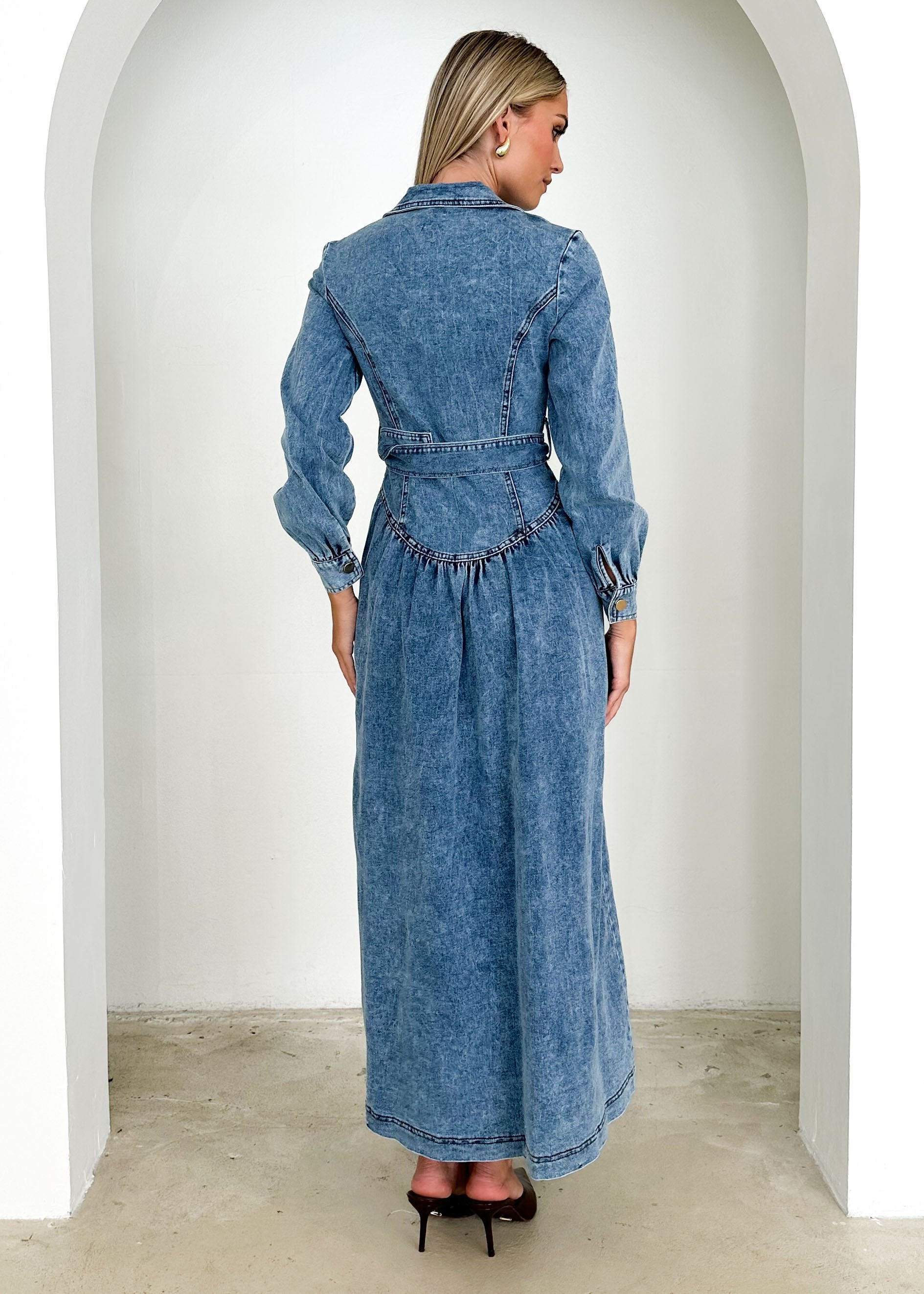 Dazer Denim Maxi Dress - Mid Blue
