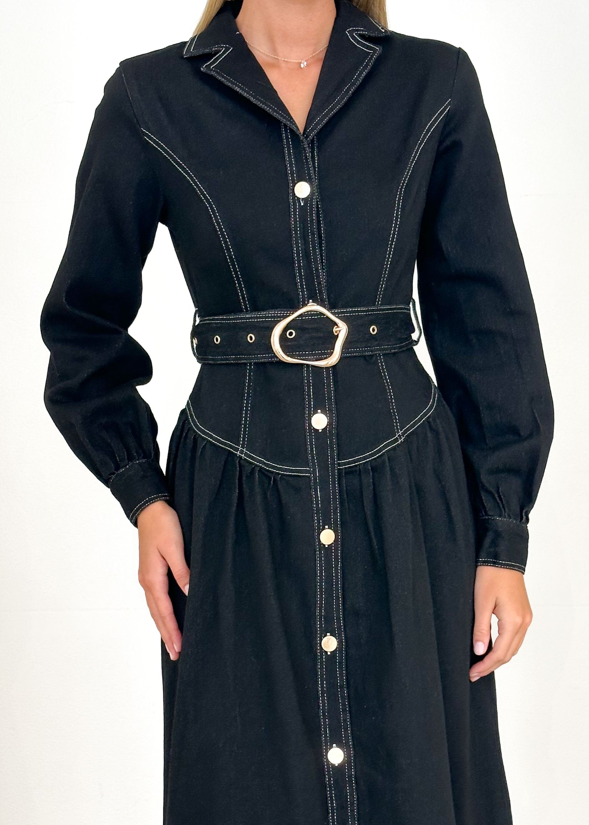 Dazer Denim Maxi Dress - Black
