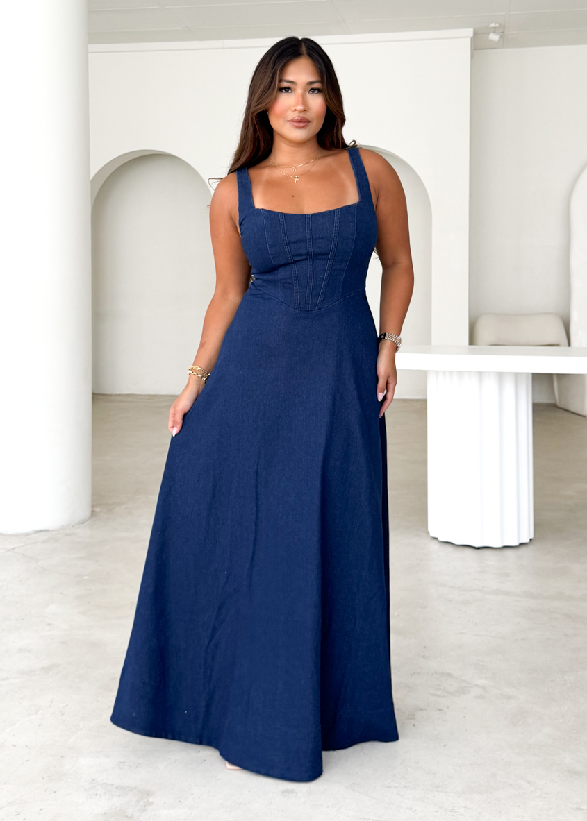 Toscana Maxi Dress - Indigo  Gingham & Heels