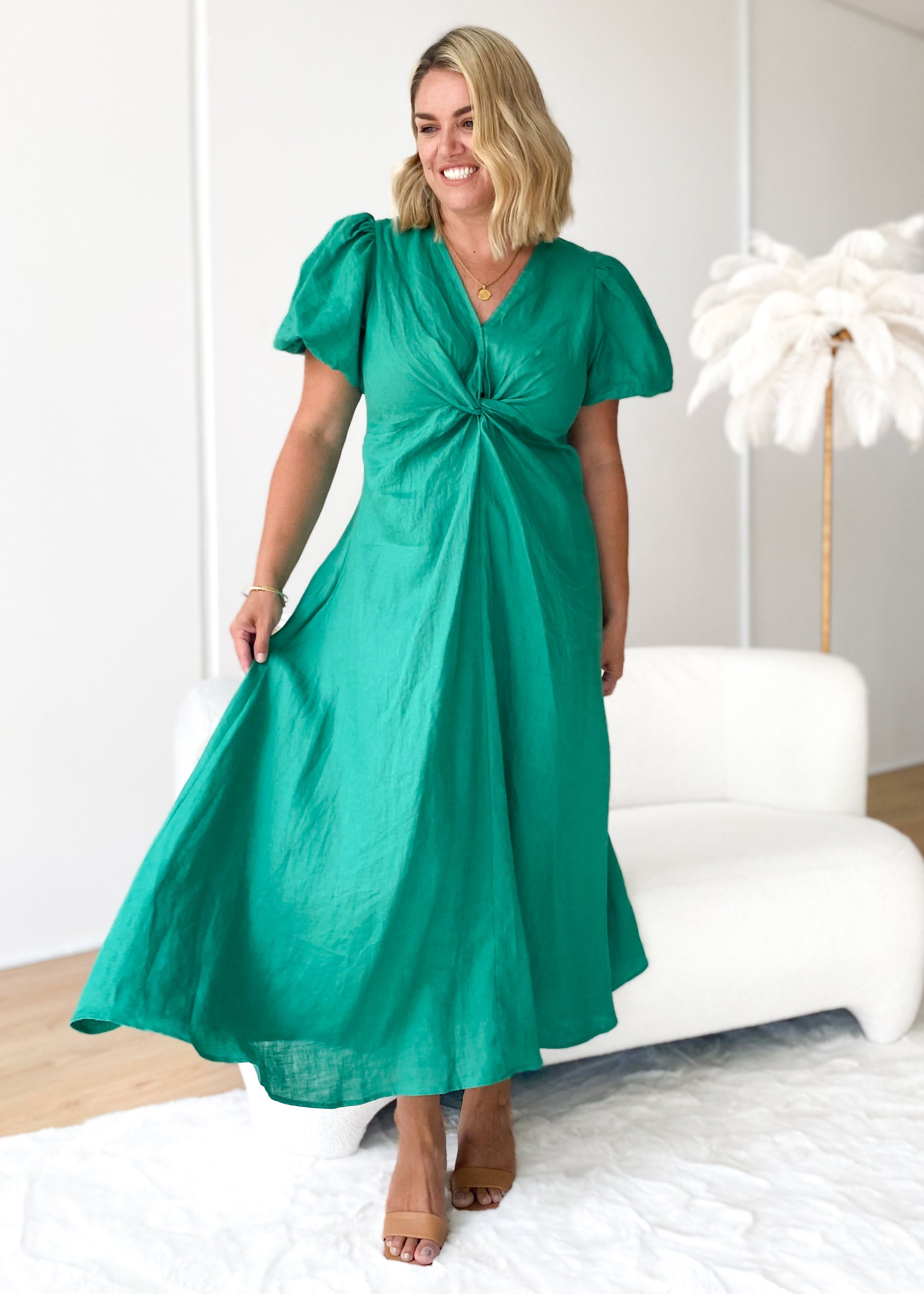 Yilkia Linen Midi Dress - Jade