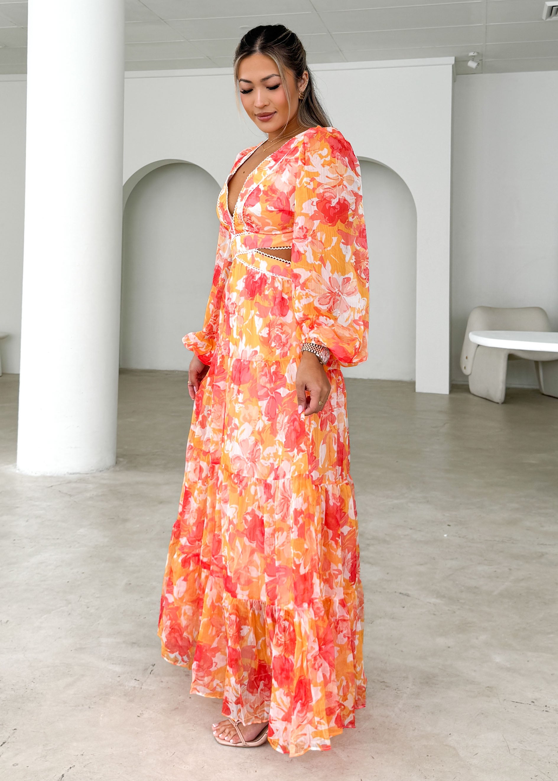 Petchra Maxi Dress - Orange Floral
