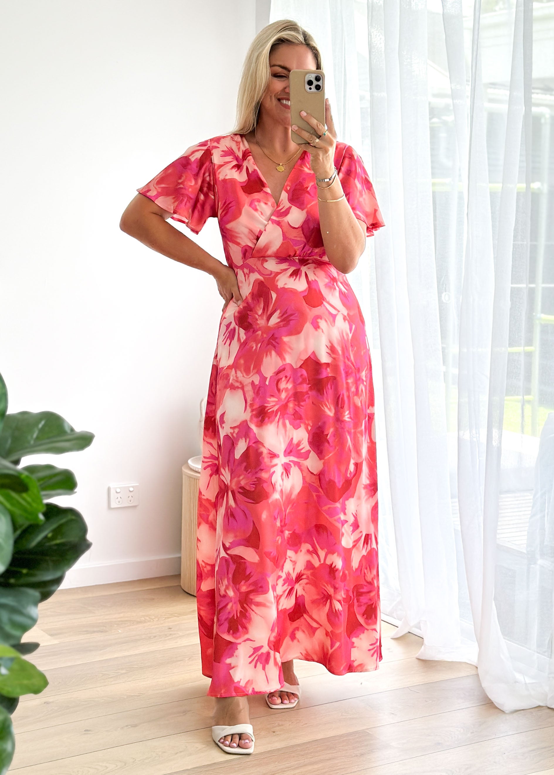 Collective Swimwear - Delphine Maxi Dress - Berry Flowers fourth image