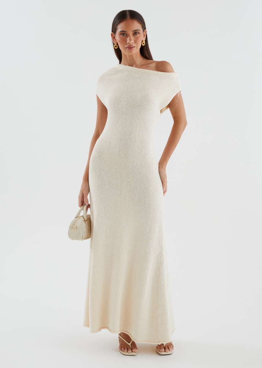 Aje Drop Shoulder Knit Maxi Dress - Beige  Gingham & Heels
