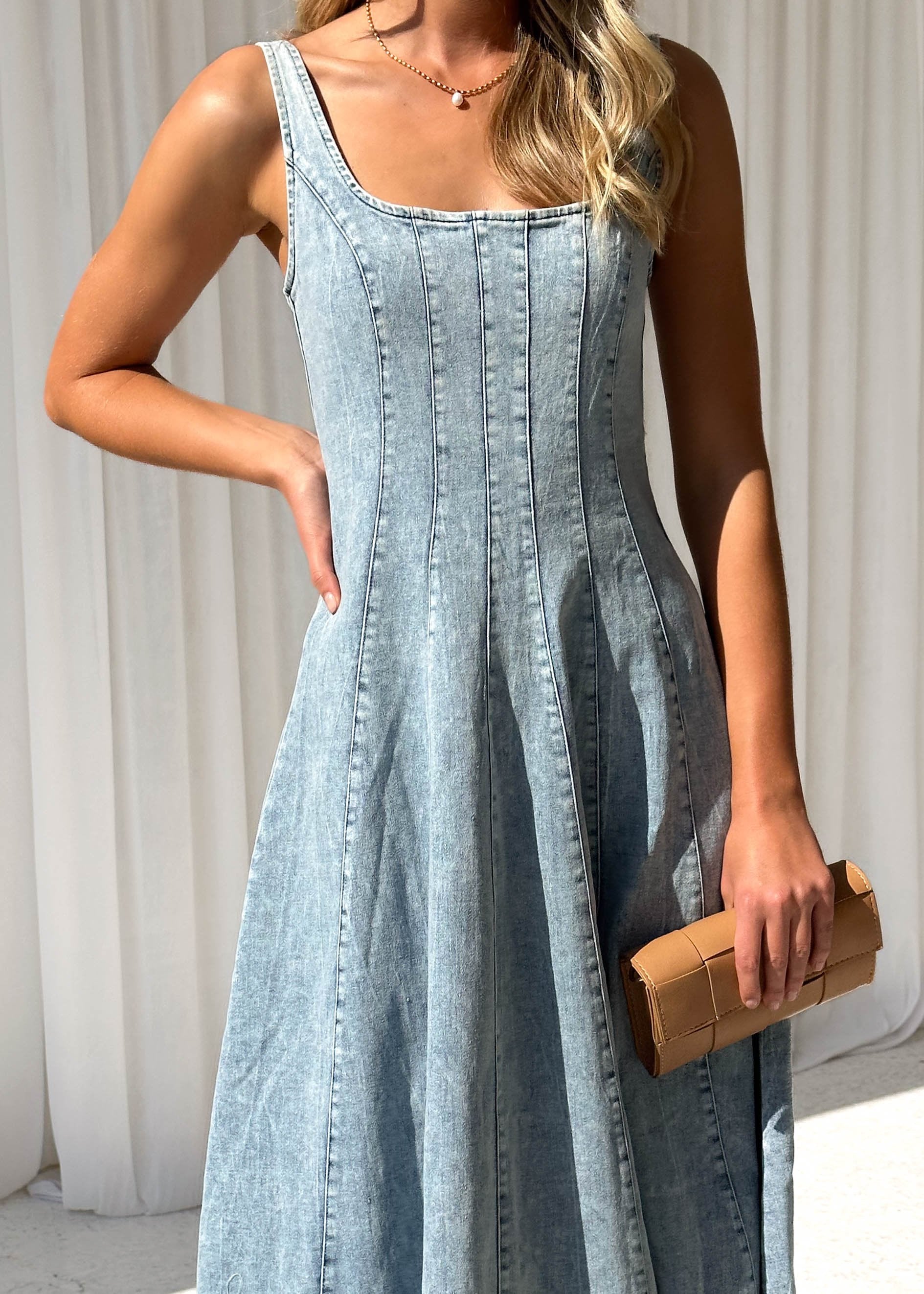 Zayla Denim Midi Dress - Light Blue