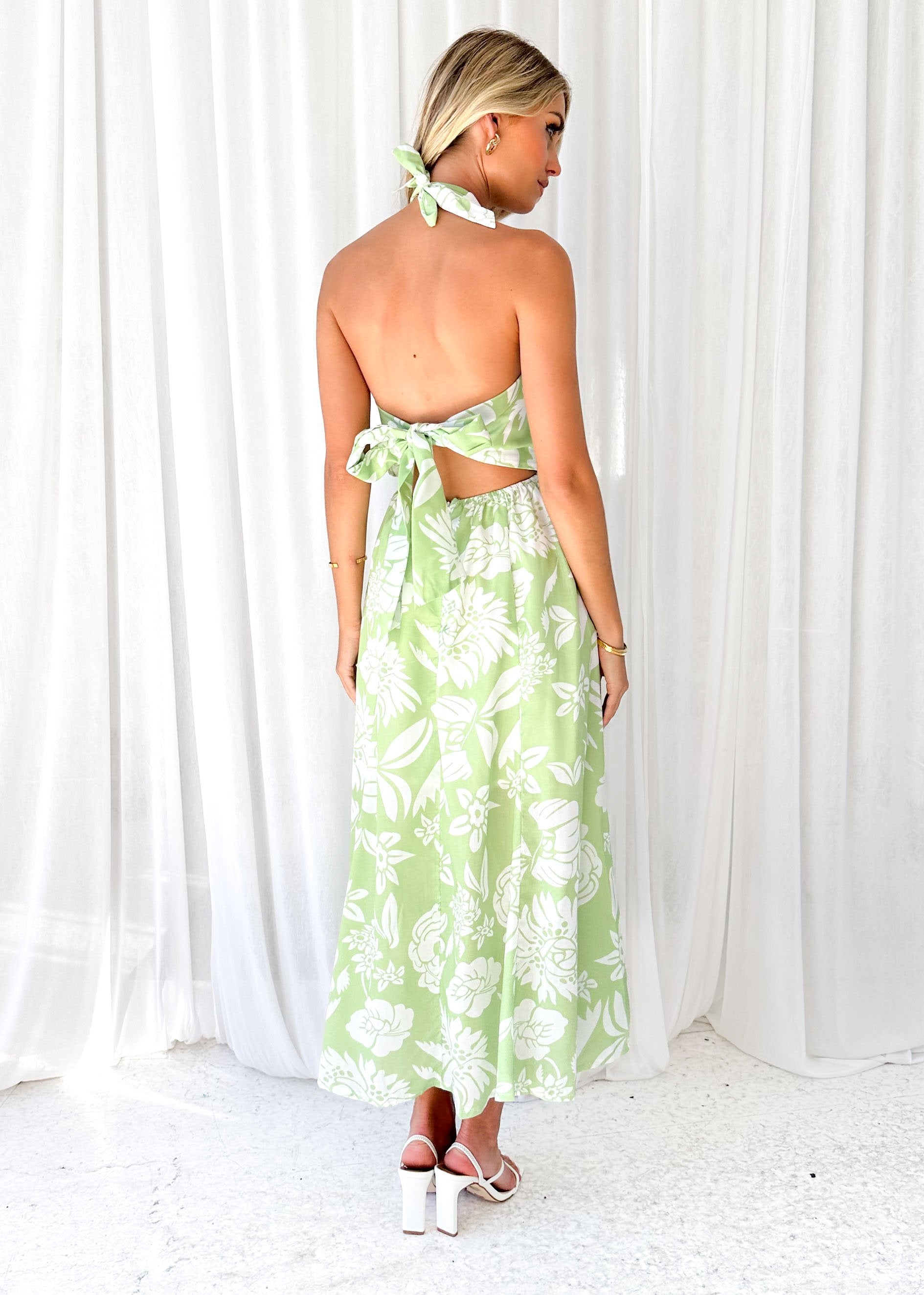 Laylo Halter Maxi Dress - Lime Floral