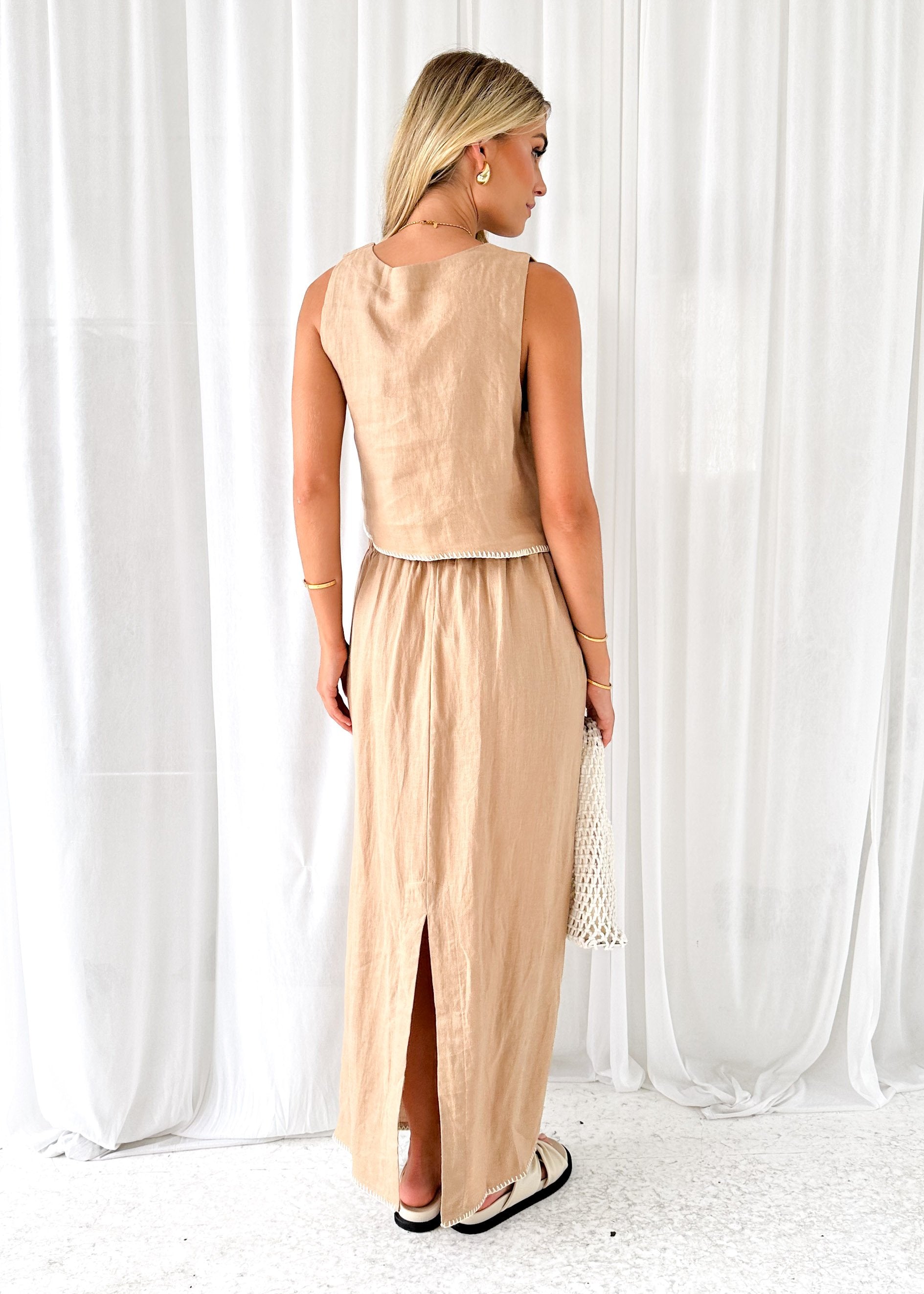 Nala Linen Maxi Skirt - Camel