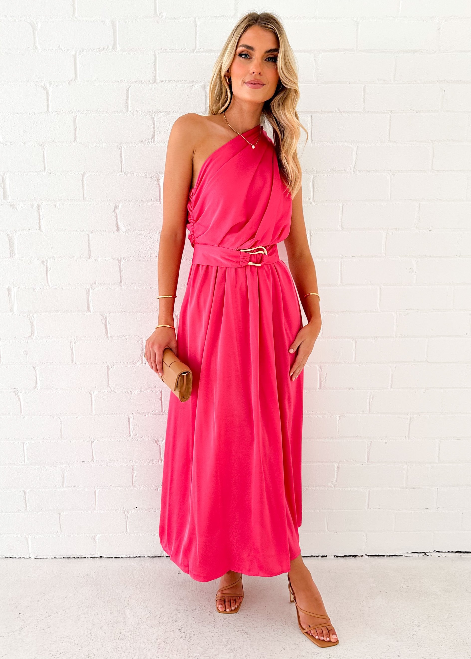 Korah One Shoulder Midi Dress - Pink