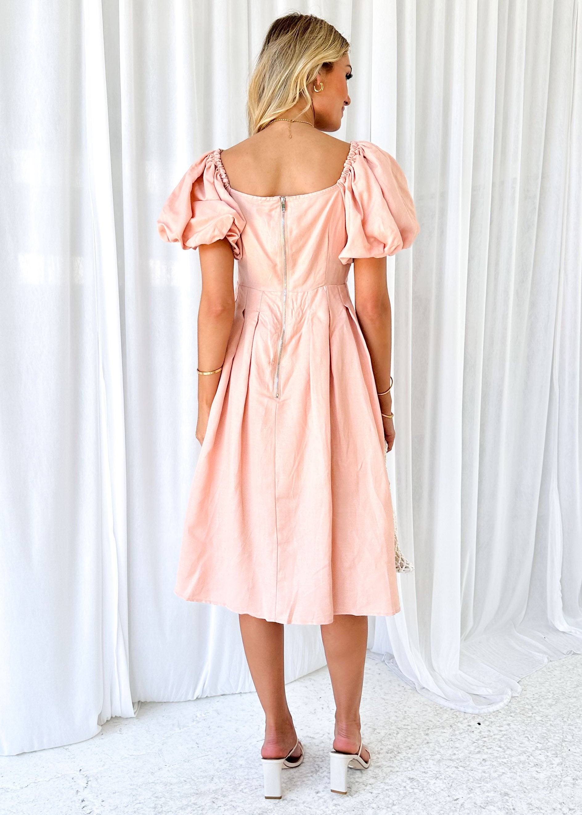 Tista Off Shoulder Midi Dress - Peach