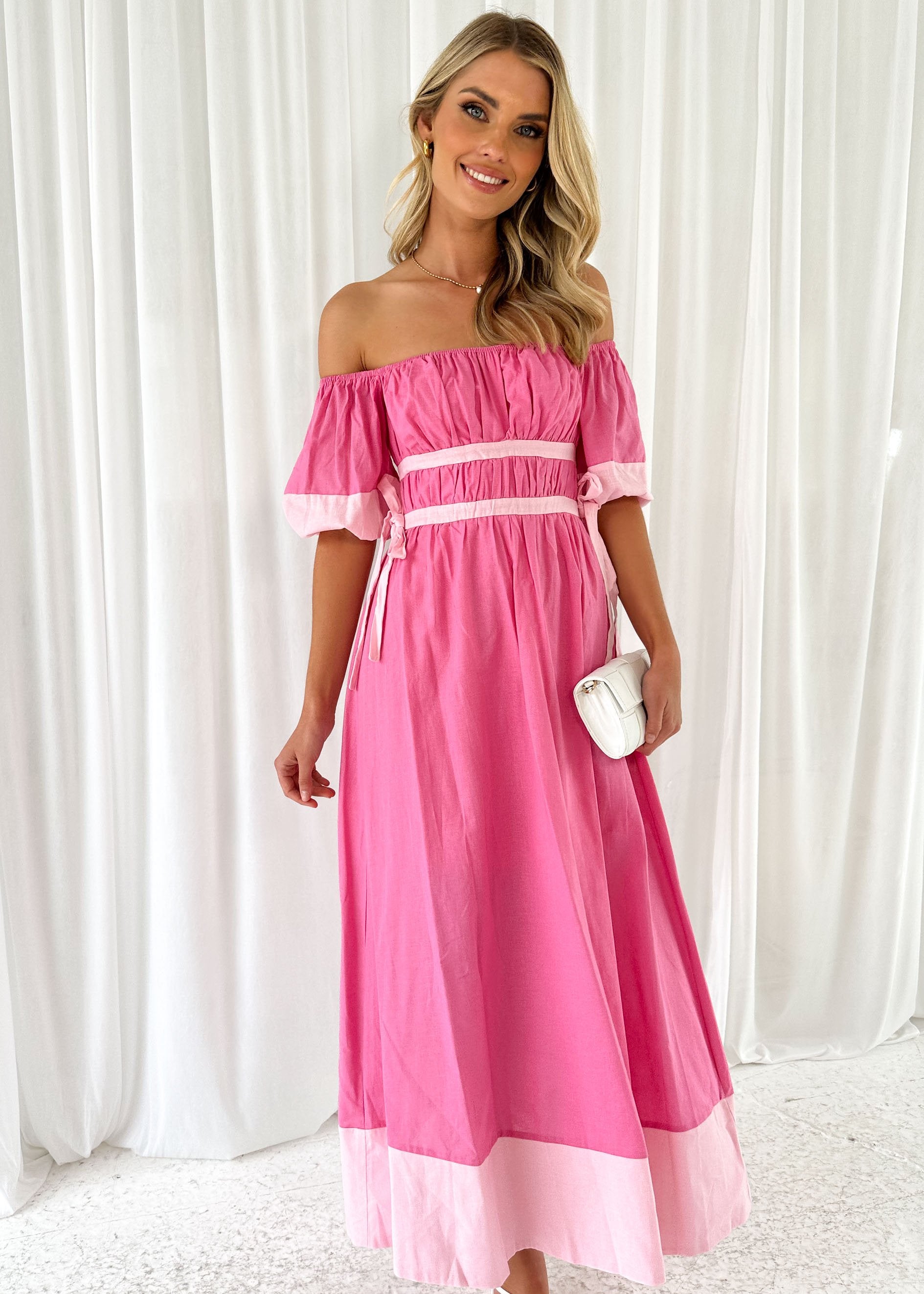Malfi Off Shoulder Maxi Dress - Hot Pink