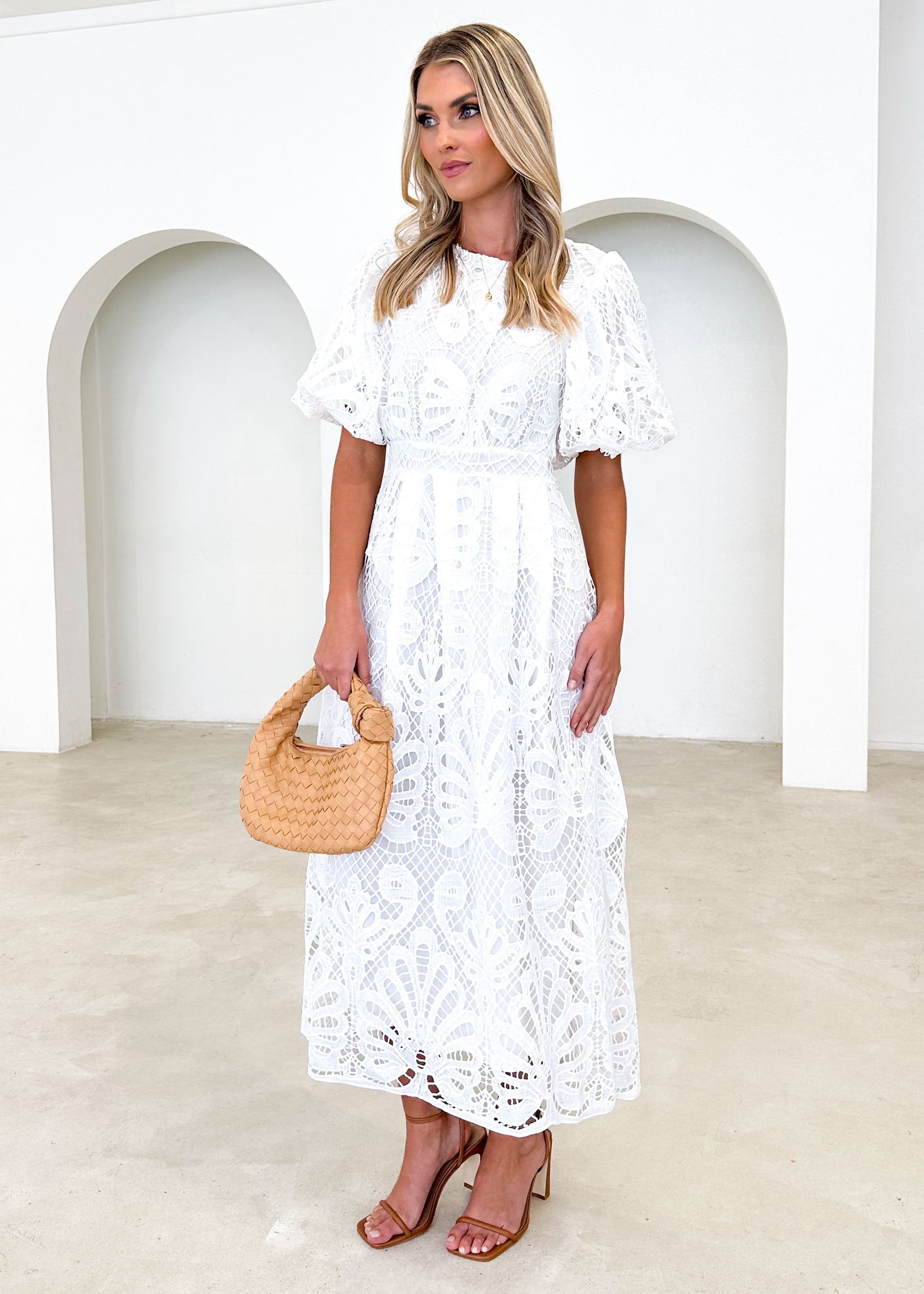 Lisa Lace Midi Dress - Off White