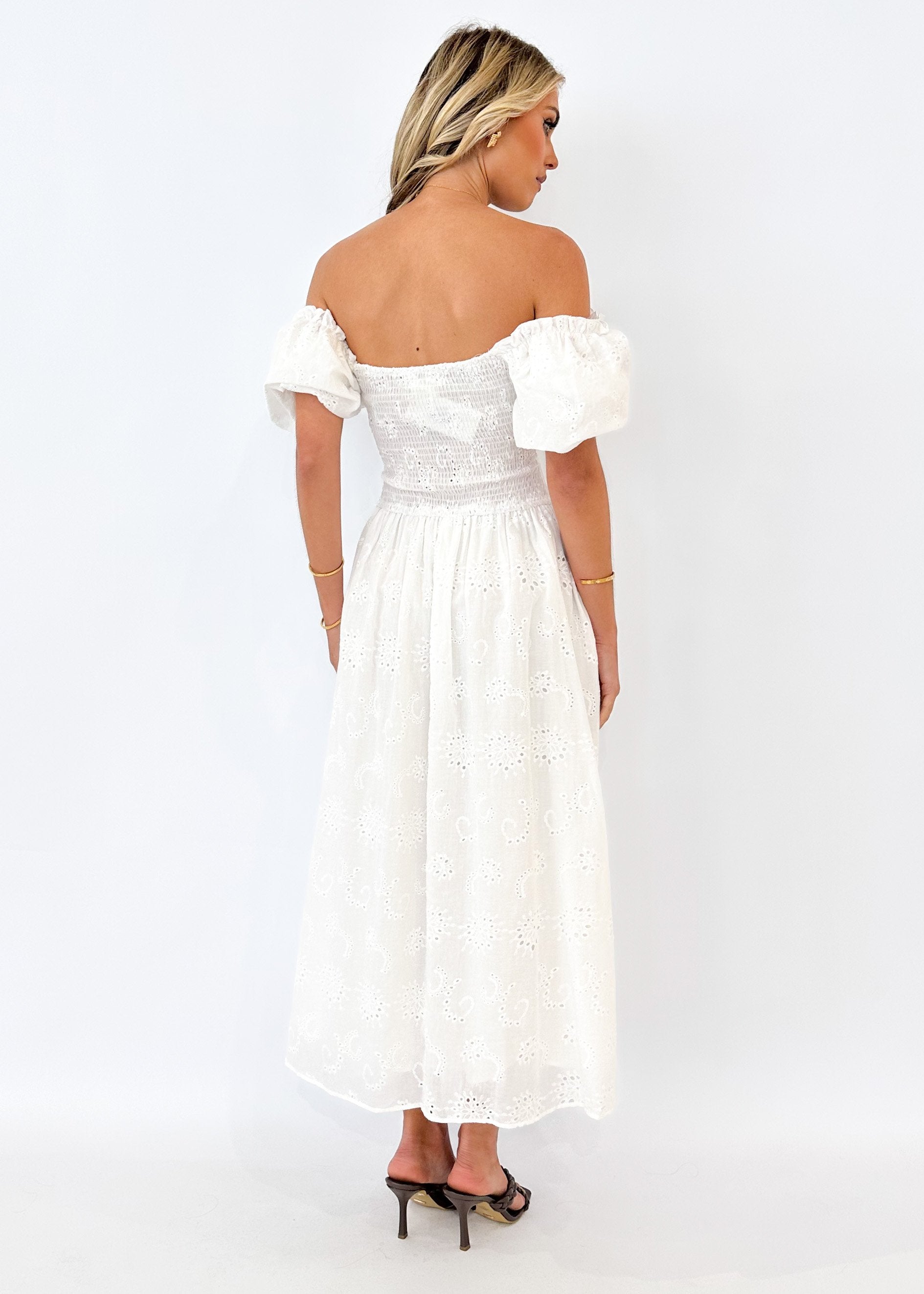 Davona Midi Dress - White Anglaise