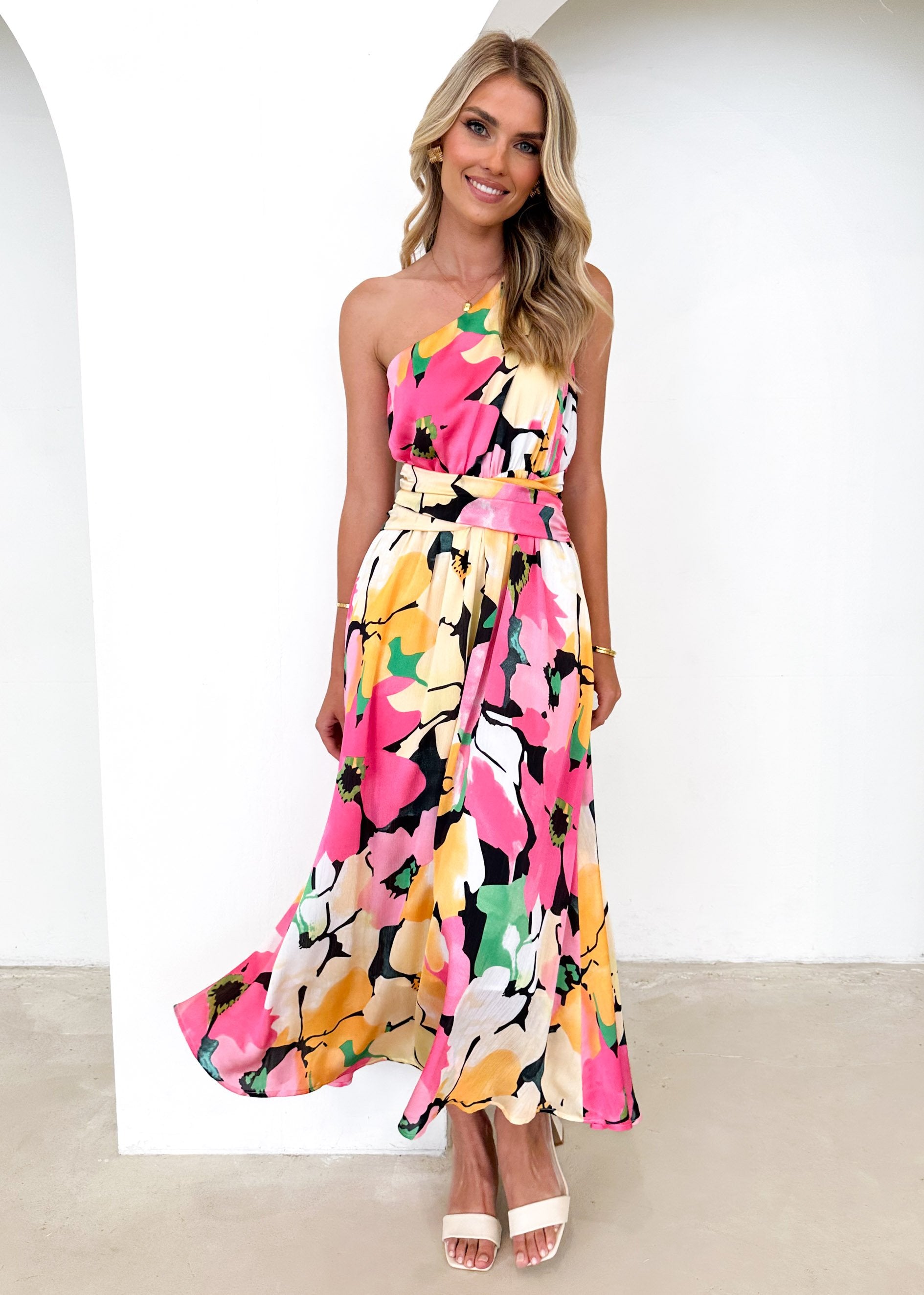 Yazer One Shoulder Maxi Dress - Floral Hues