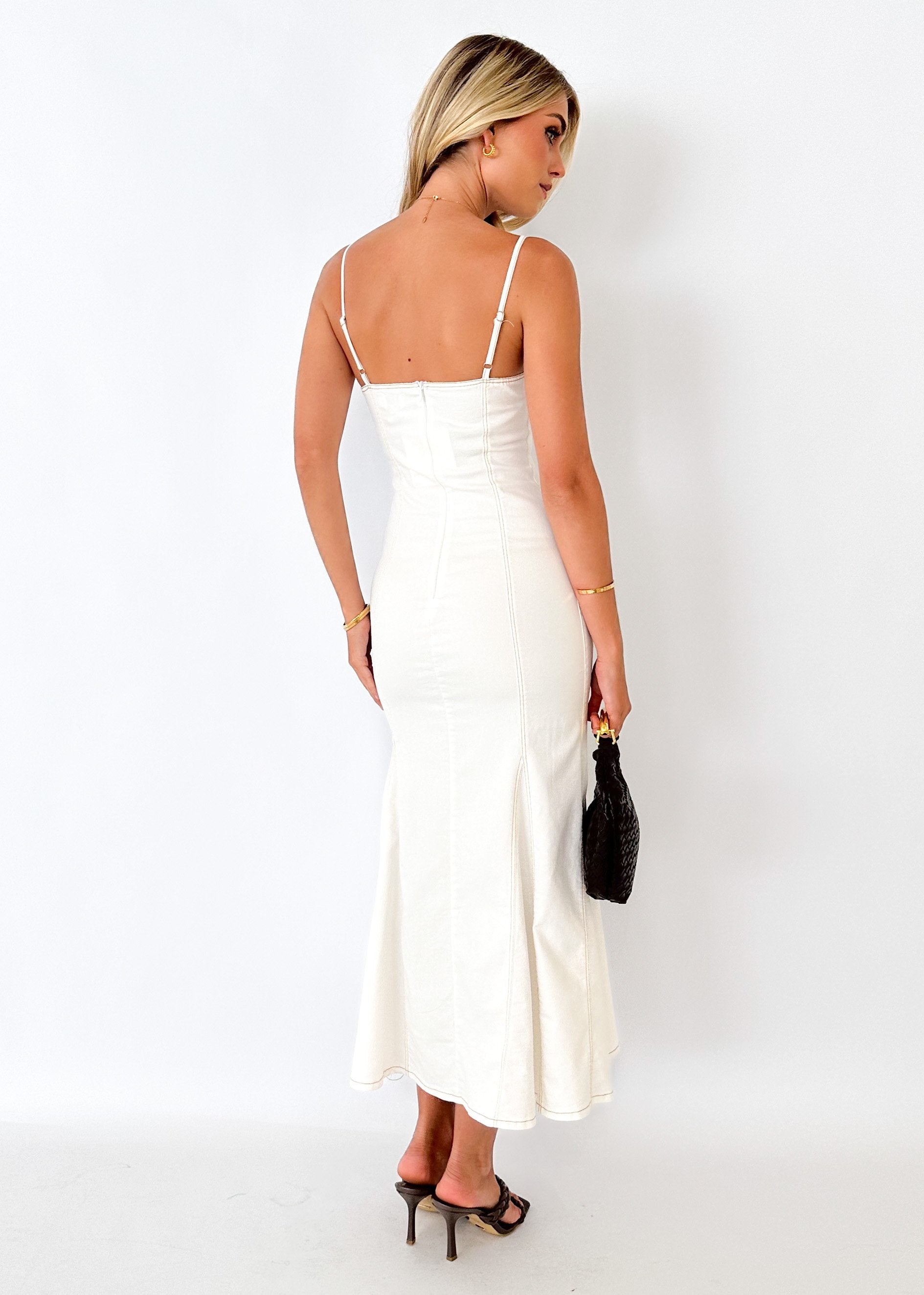 Saskla Stretch Denim Midi Dress - Off White