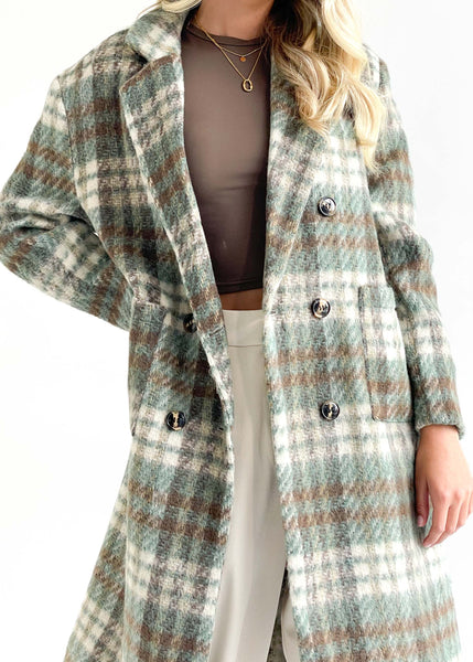 Green hot sale checked coat