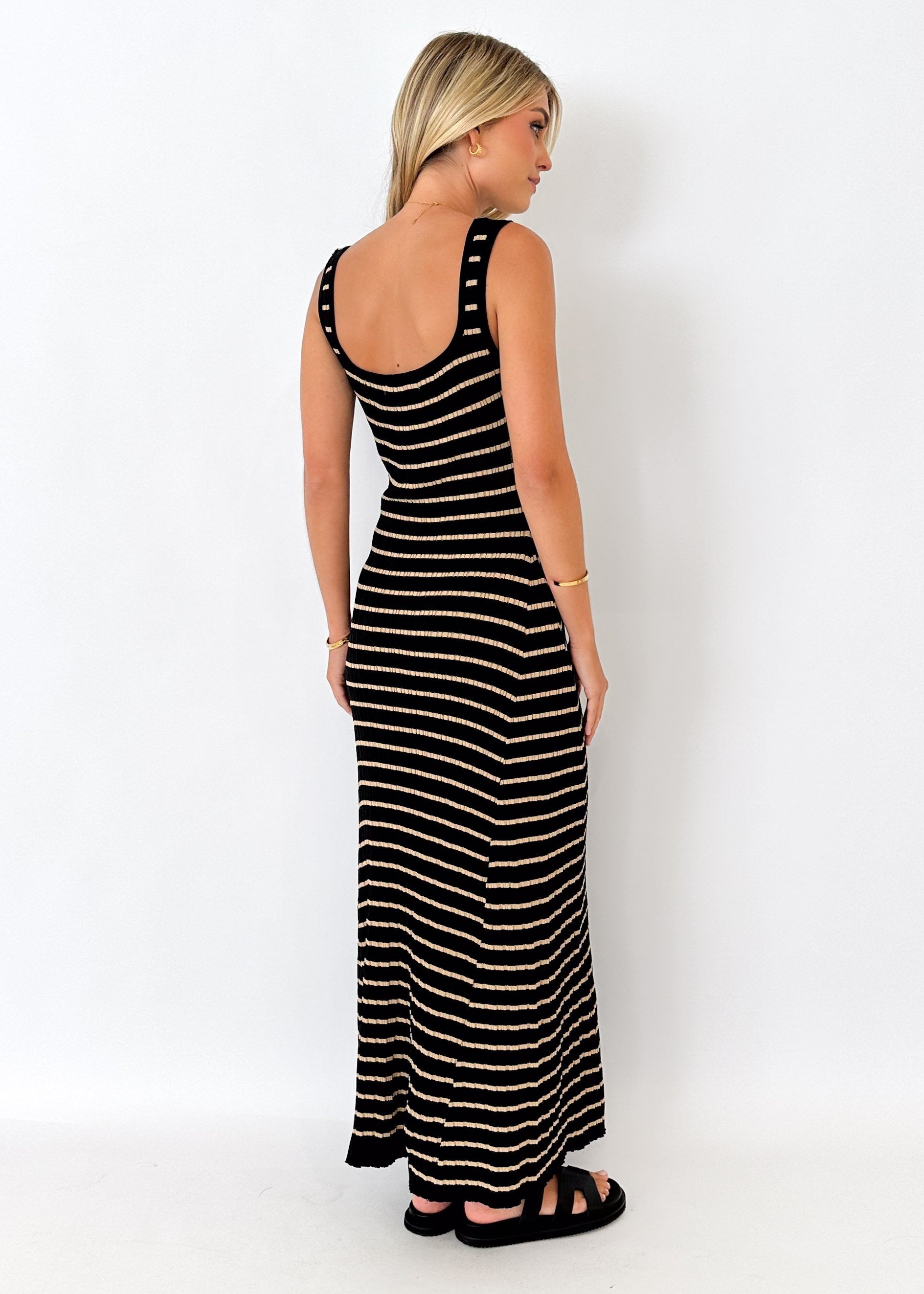 Doria Knit Maxi Dress - Black Stripe