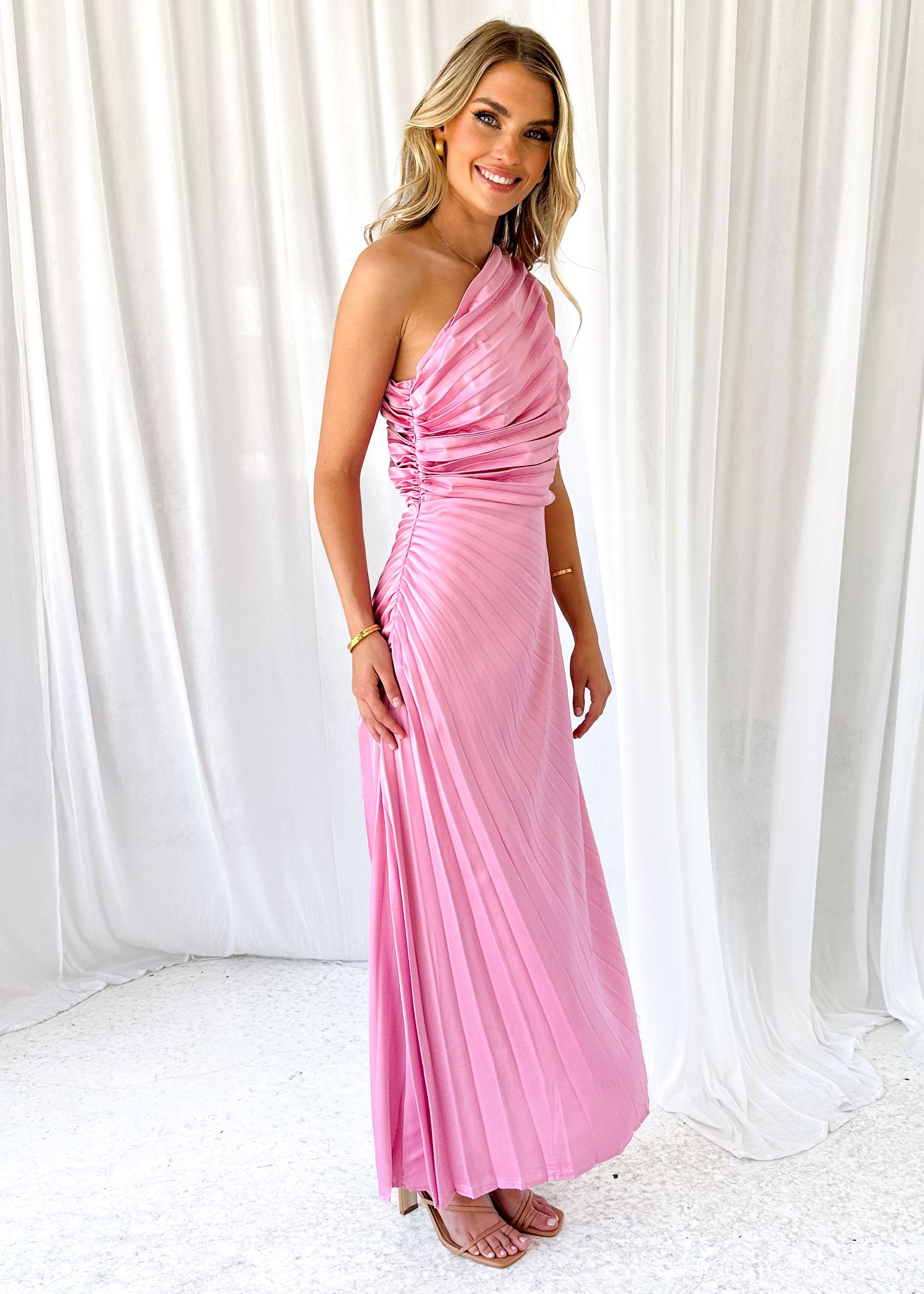 Telle One Shoulder Midi Dress - Pink