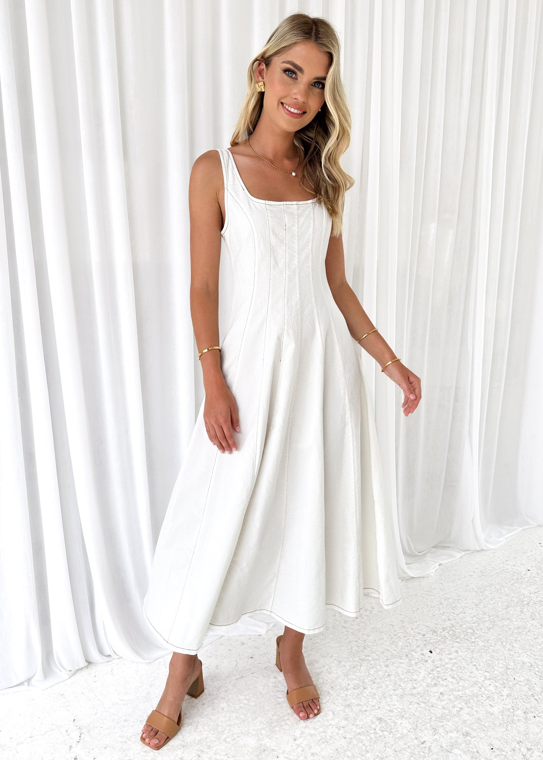 Zayla Denim Midi Dress - Off White