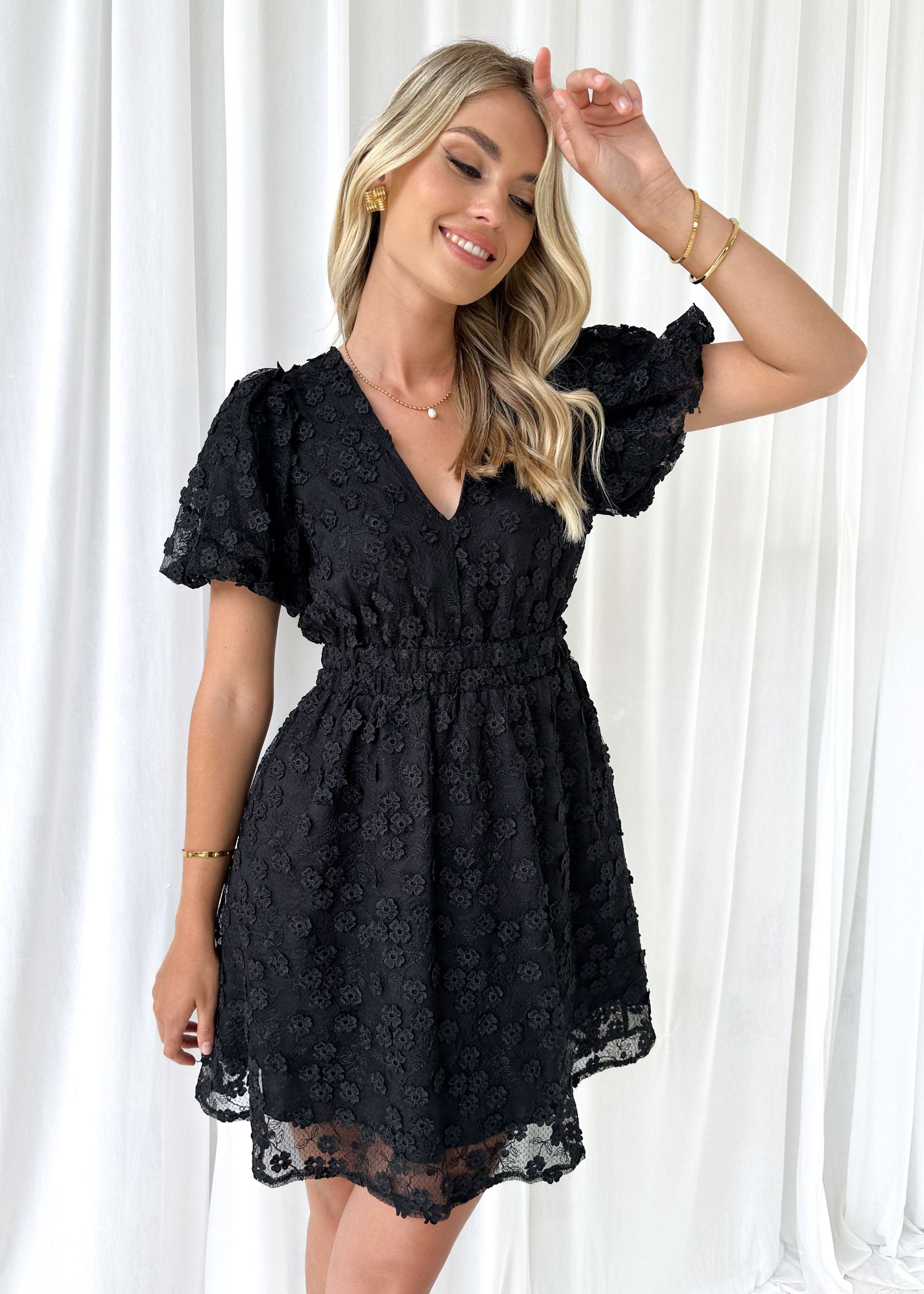 Falta Embroidered Dress - Black