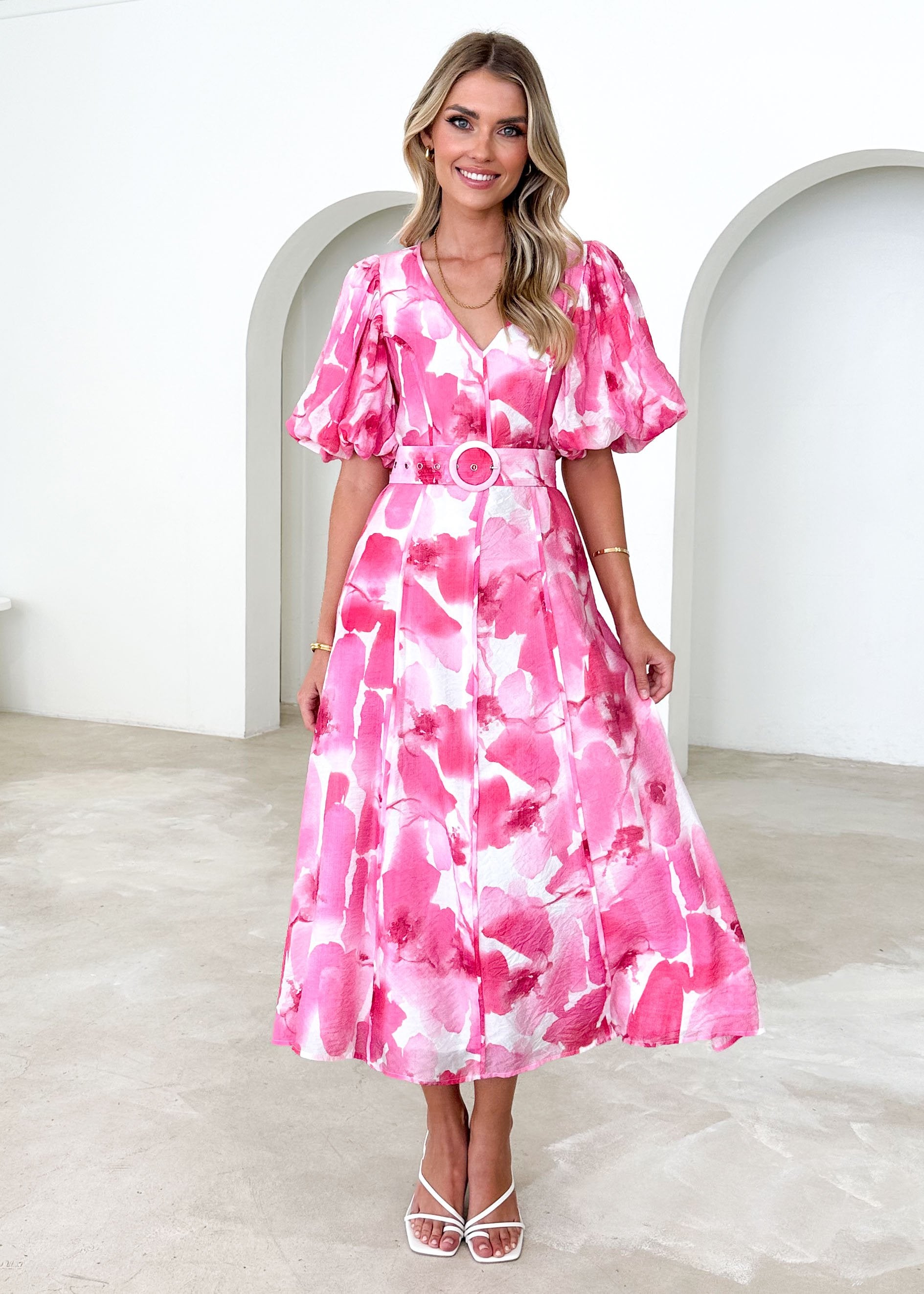 Orlan Midi Dress - Pink Watercolour