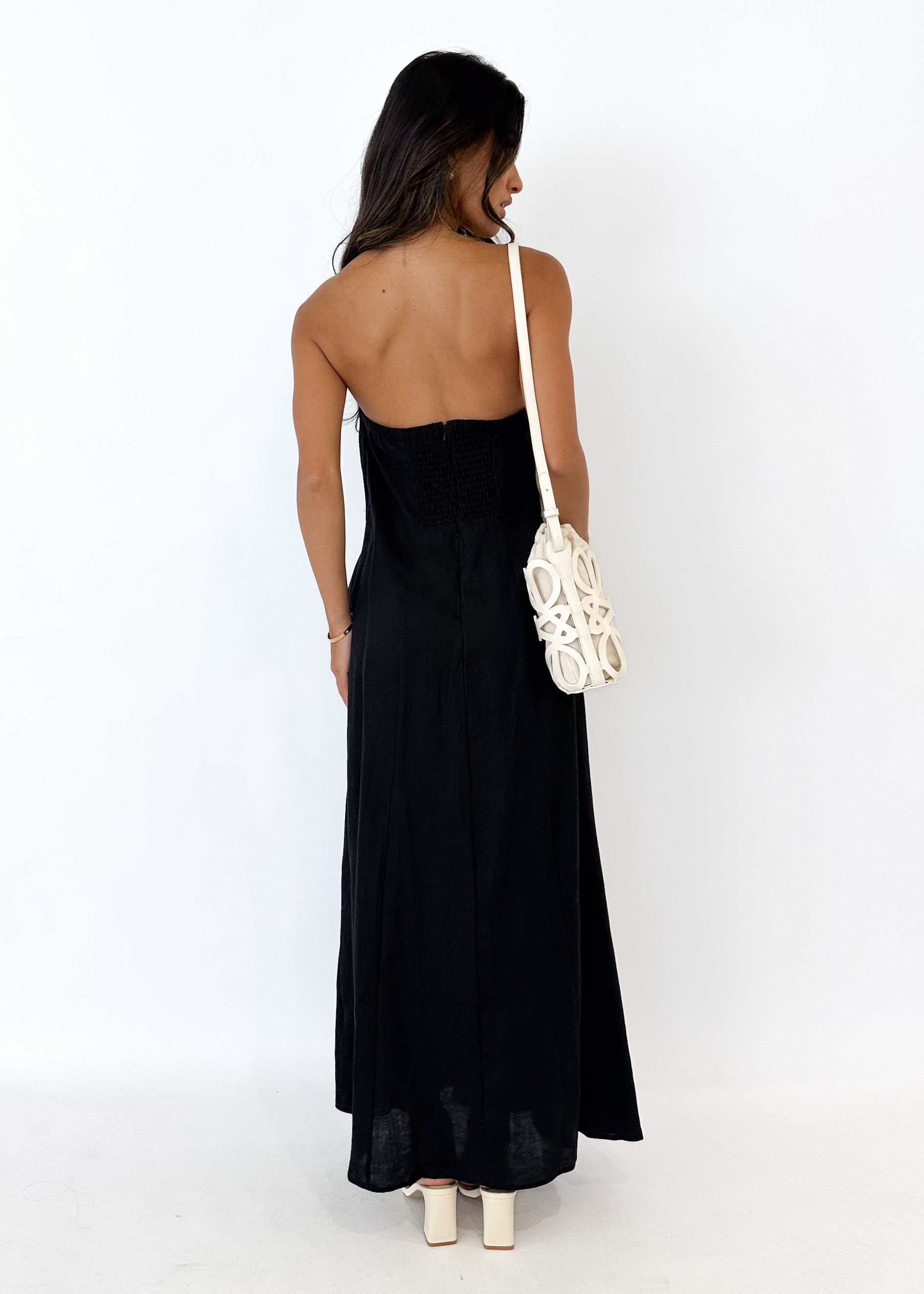 Mariss Strapless Linen Maxi Dress - Black