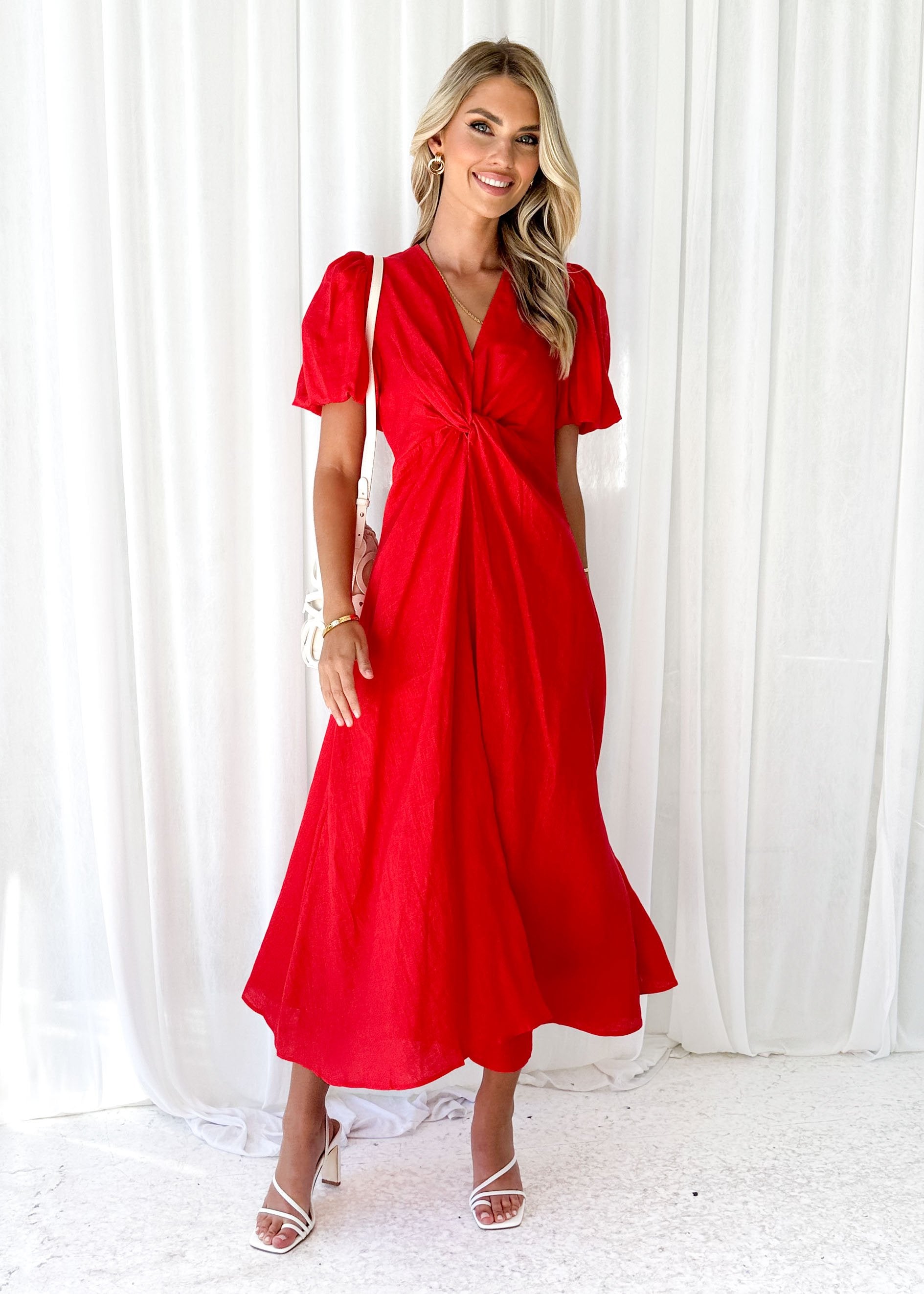 Yilkia Linen Midi Dress - Red