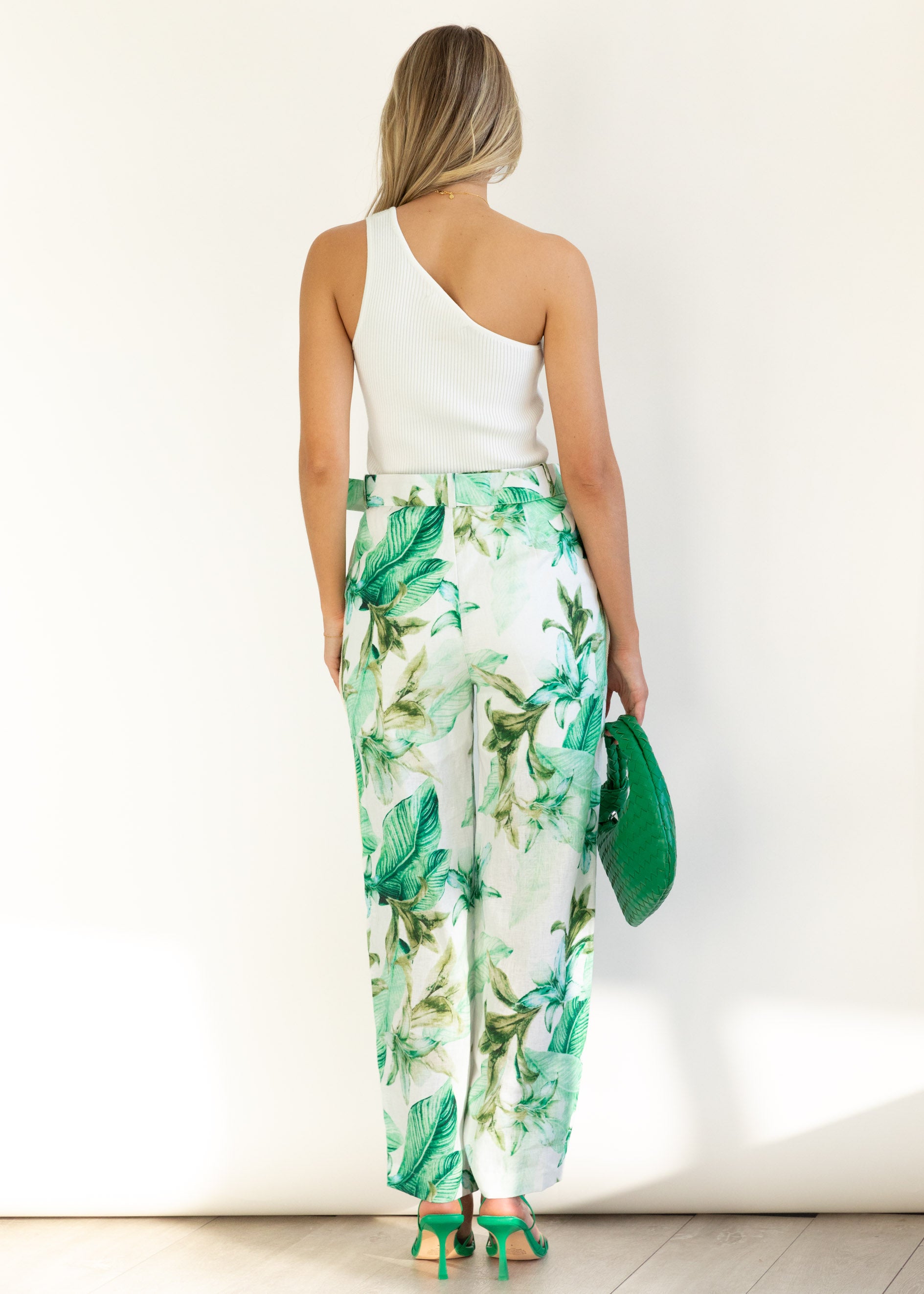 Monet Linen Pants - Green Flowers