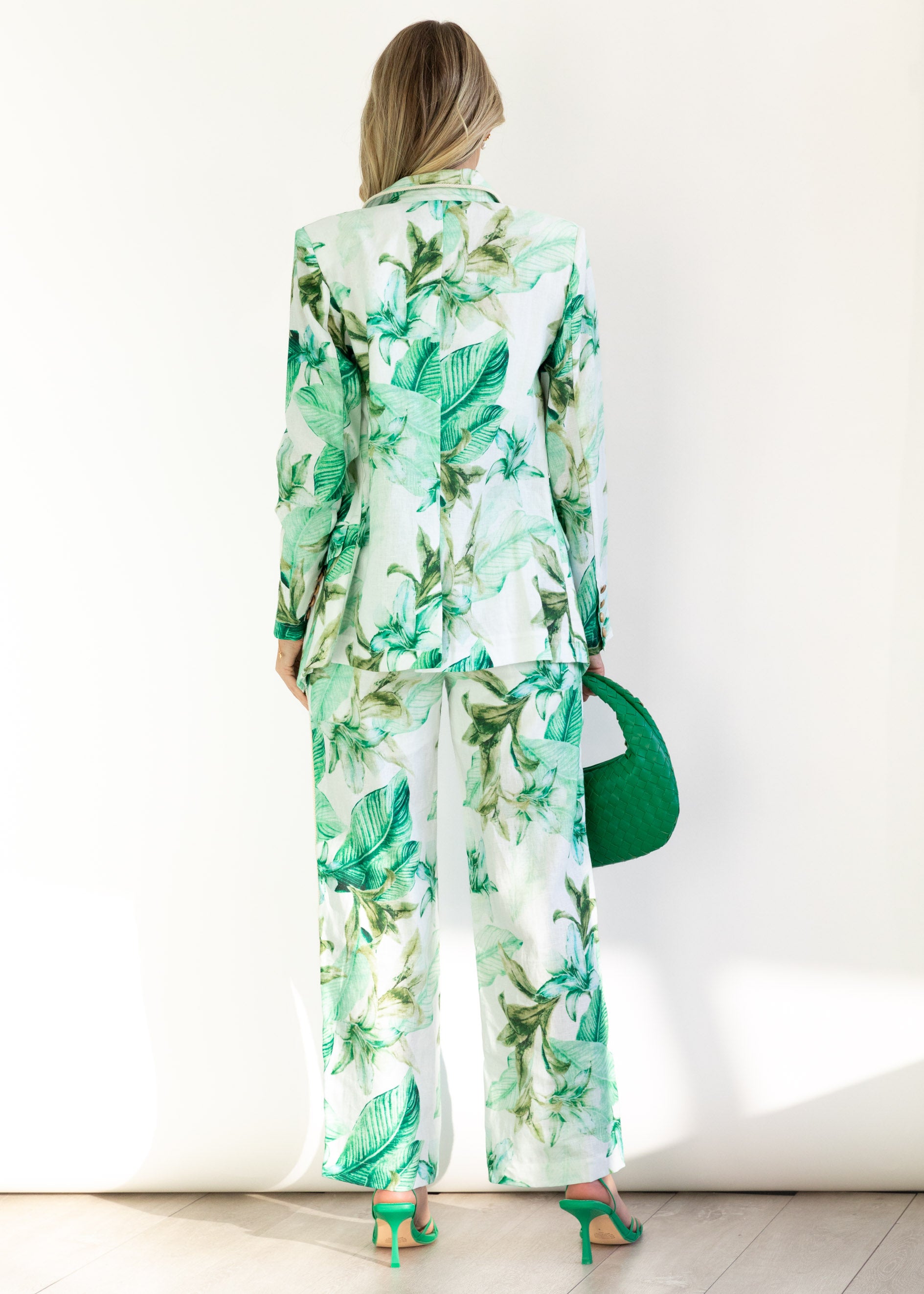 Monet Linen Blazer - Green Flowers