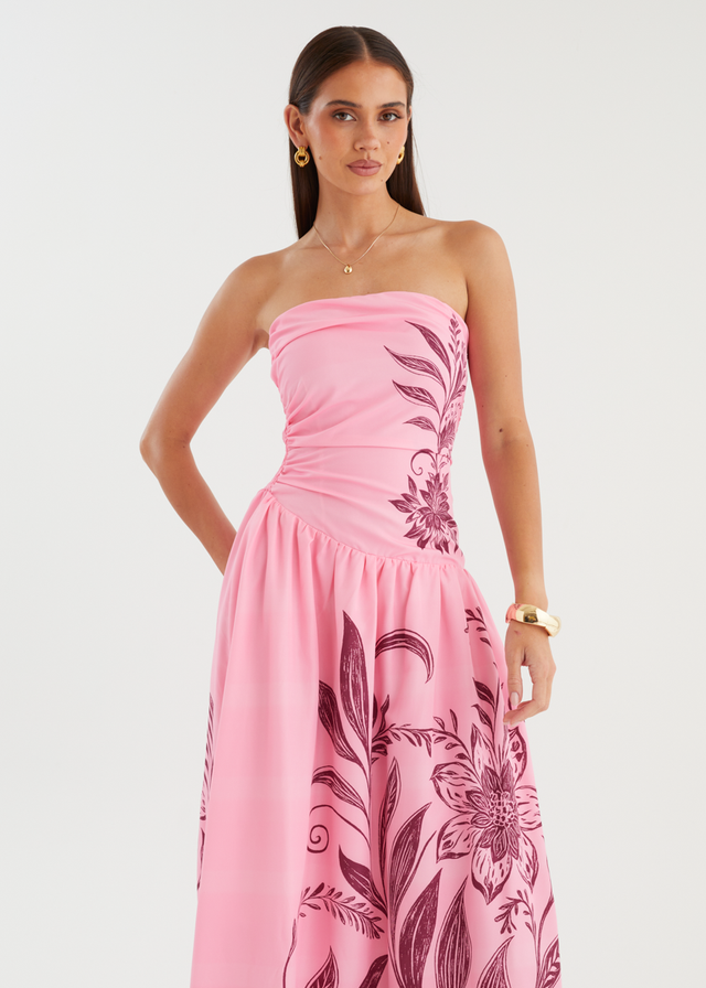Zahley Strapless Maxi Dress - Magenta Bloom