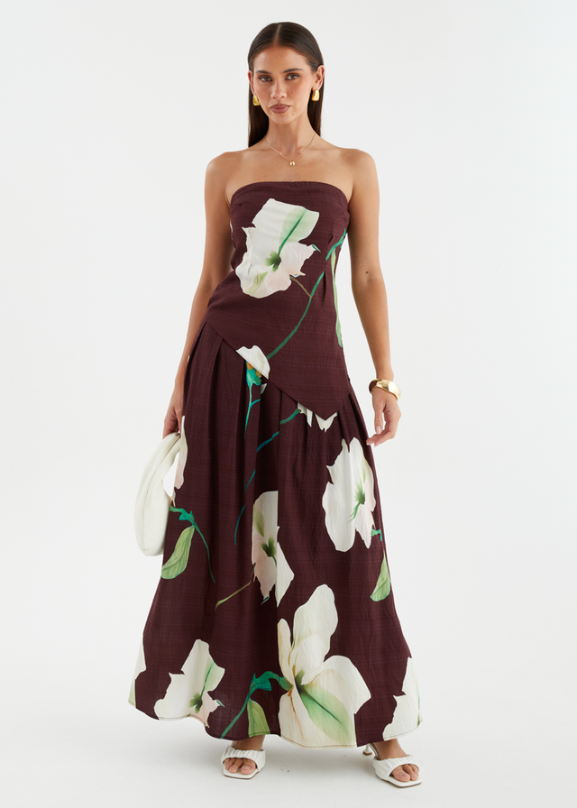 Carie Strapless Top - Burgundy Calla Lily