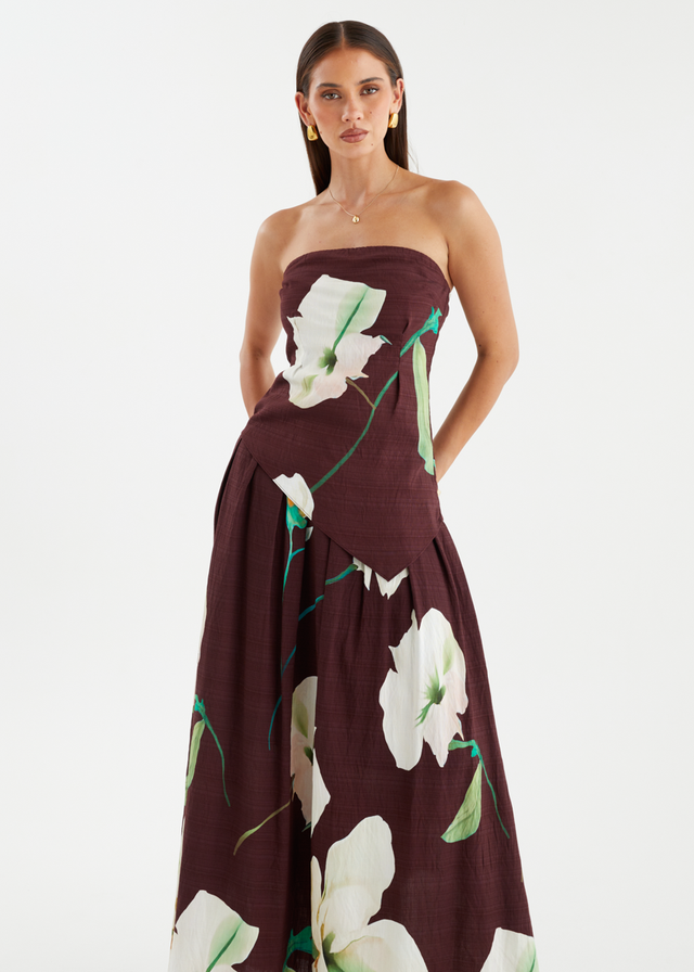 Carie Strapless Top - Burgundy Calla Lily