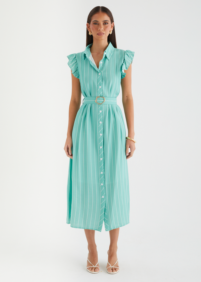 Suzanne Midi Dress - Seafoam Pinstripe