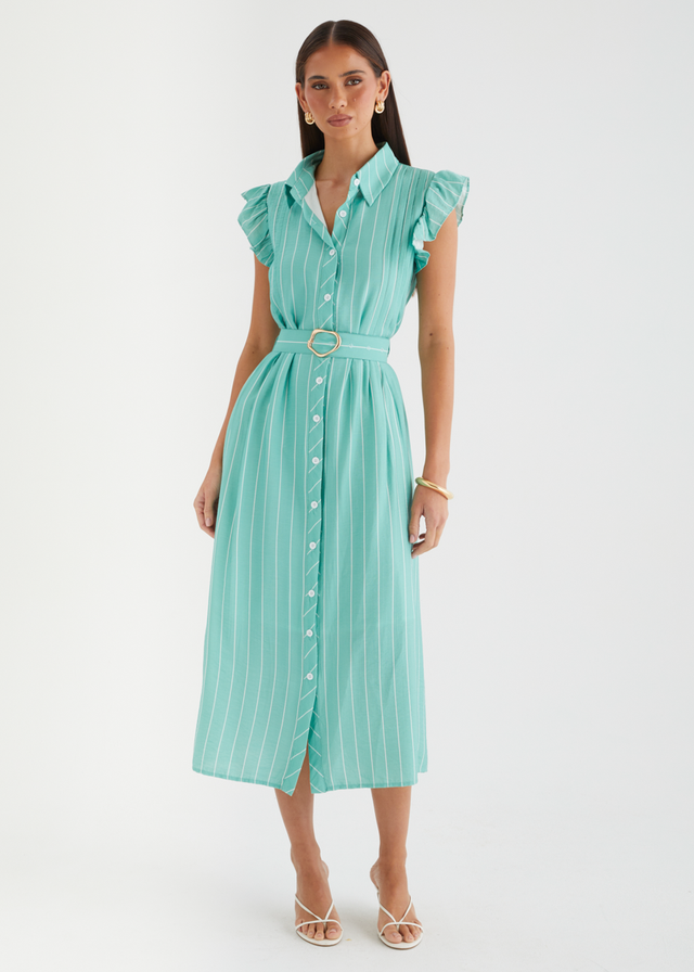 Suzanne Midi Dress - Seafoam Pinstripe